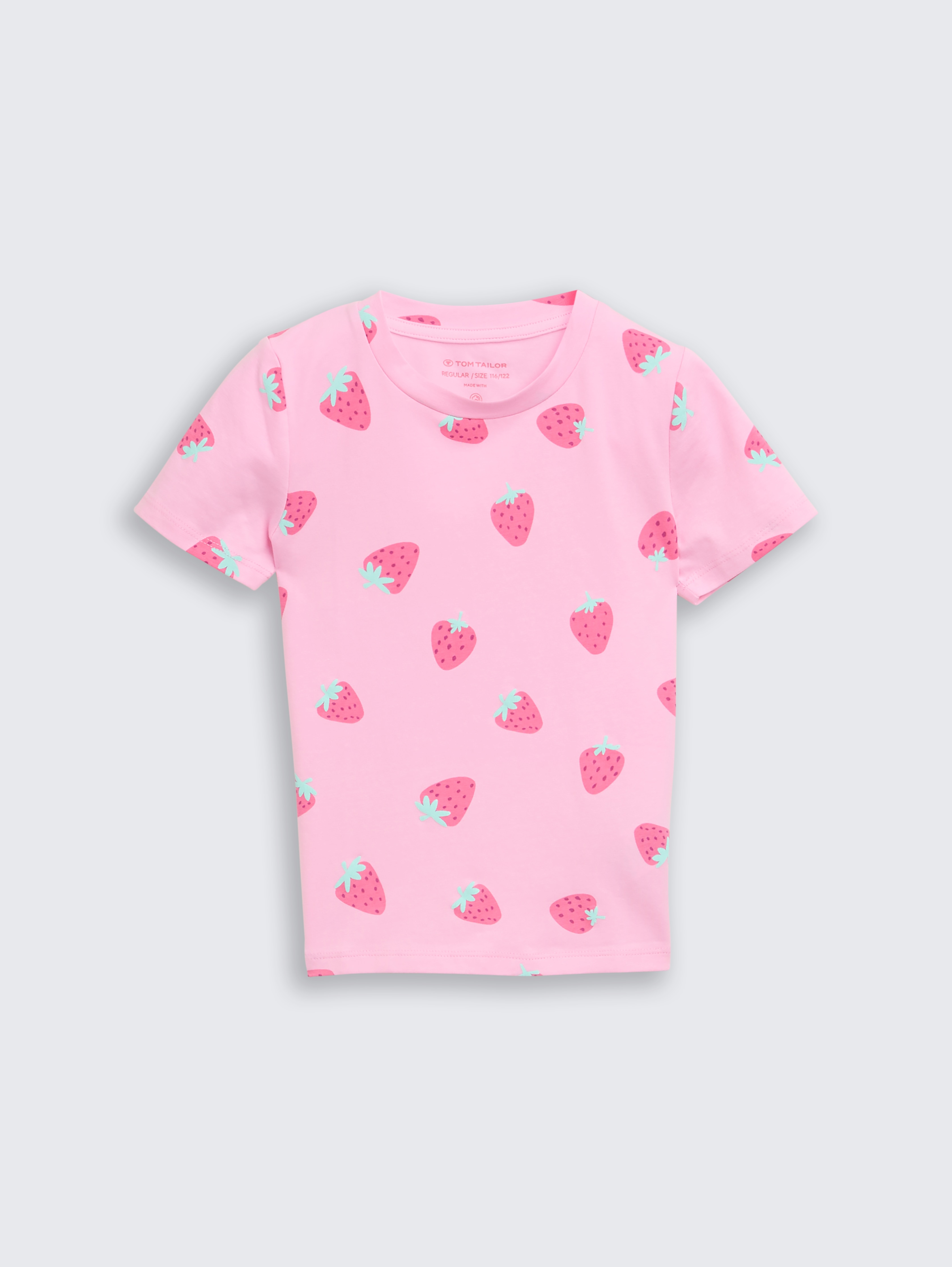 T-Shirt mit Muster von Mini Girls, big pink strawberry print