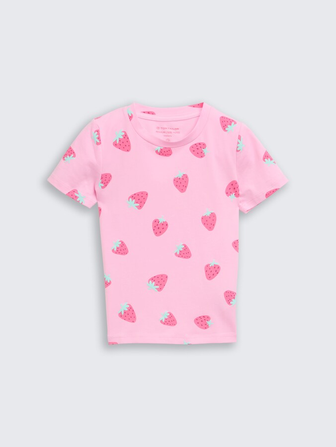 T-shirt met patroon door Mini Girls, big pink strawberry print