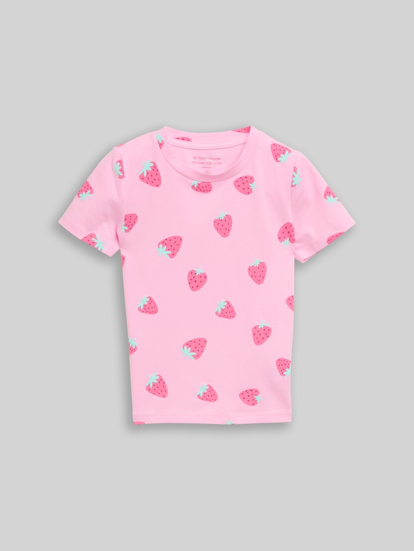 T-Shirt mit Muster von Mini Girls, big pink strawberry print