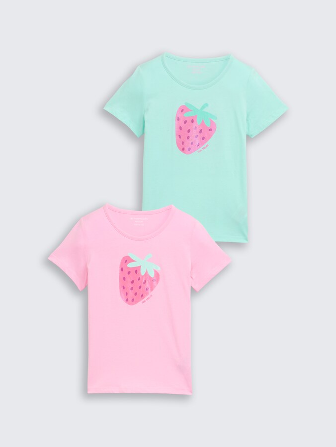 T-shirt in set van 2 door Mini Girls, Light Mint