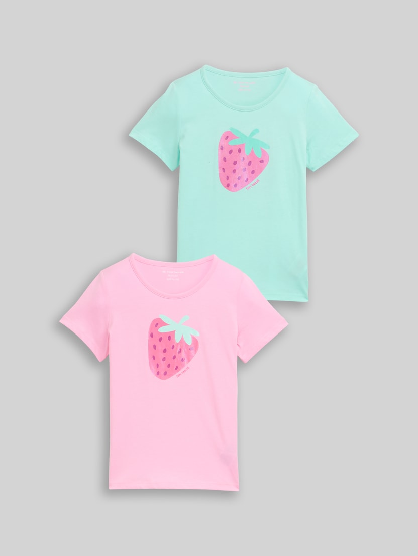 T-shirt in set van 2 door Mini Girls, Light Mint