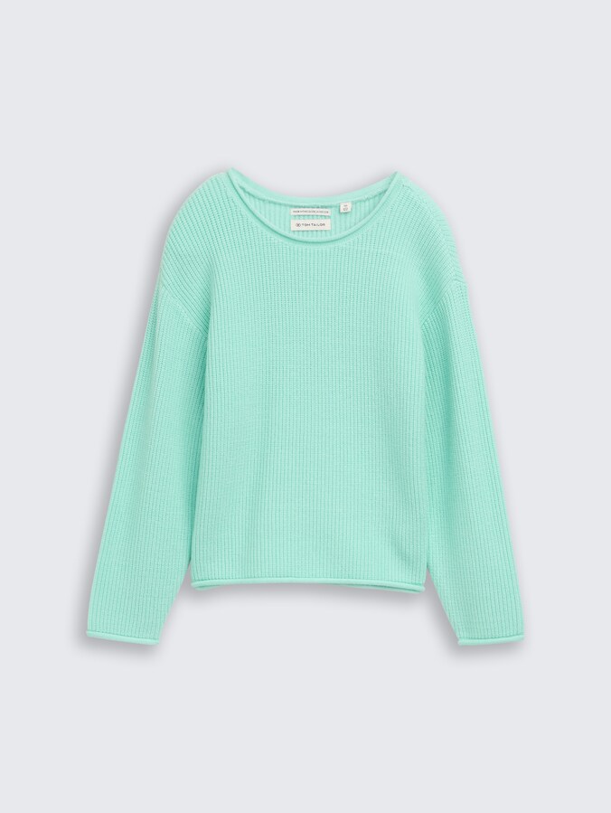 Cropped gebreide trui met ronde hals door Mini Girls, Light Mint
