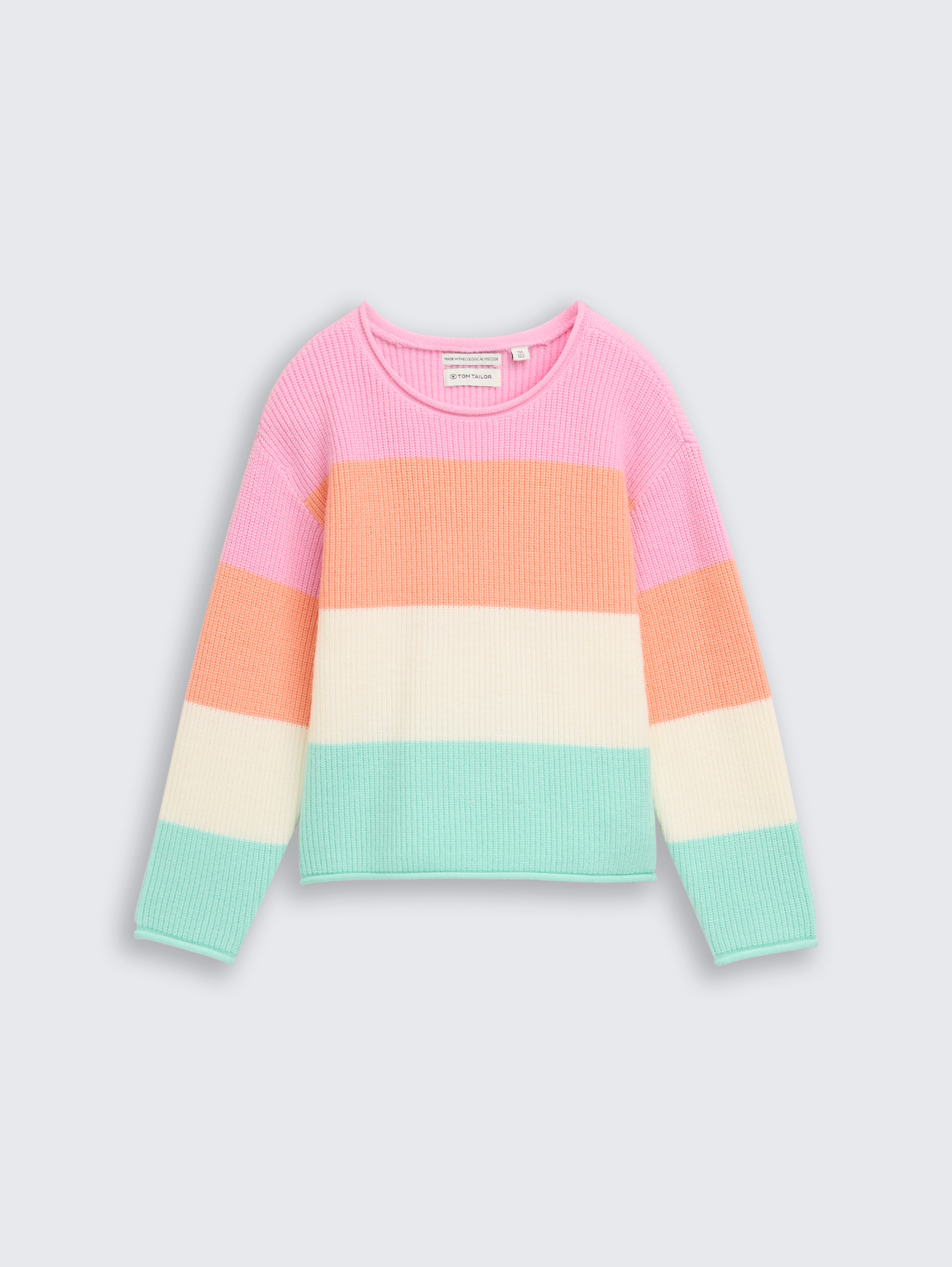 Cropped Strickpullover mit Rundhalsausschnitt von Mini Girls, very big multicolor stripe