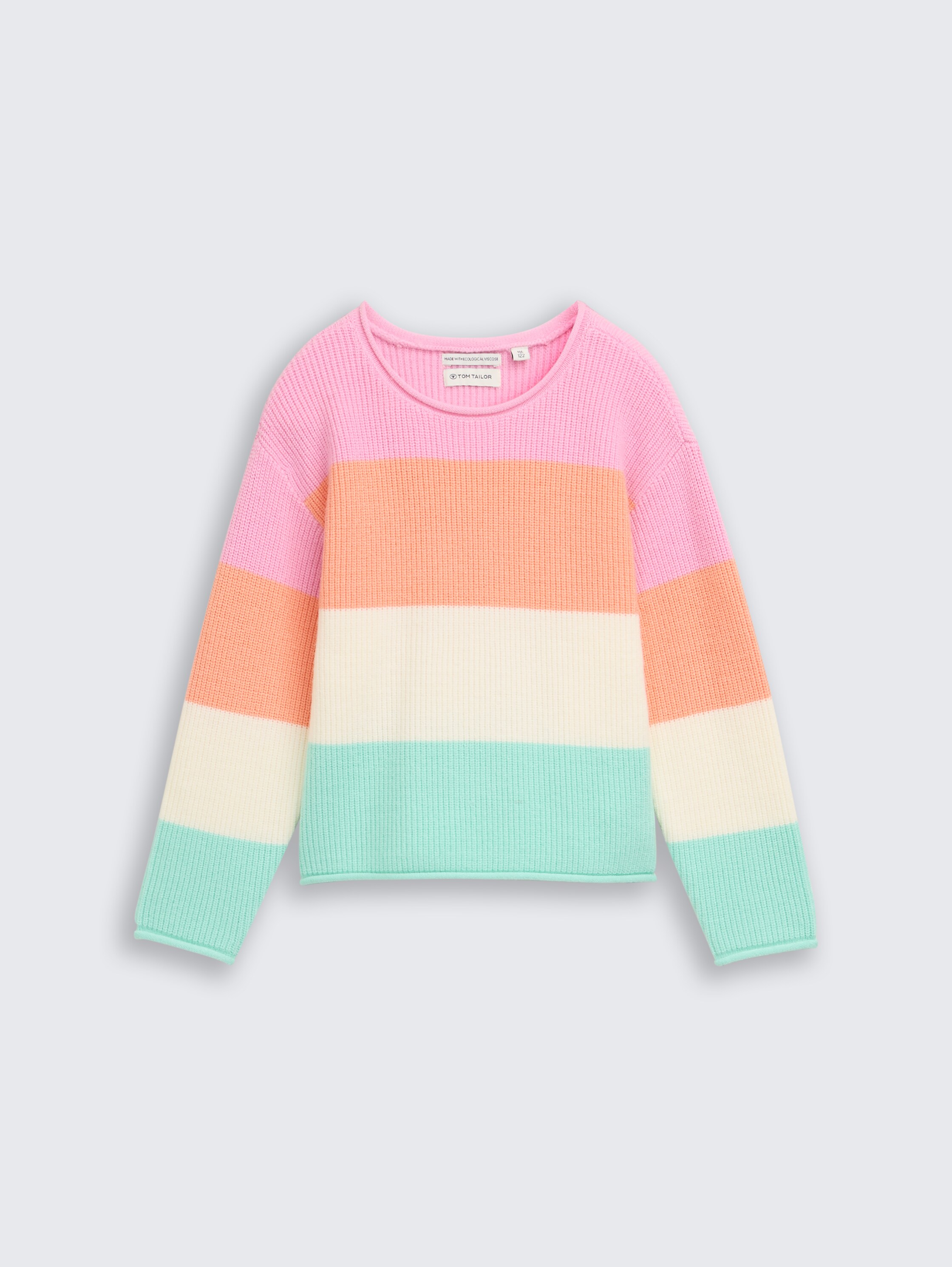 Cropped gebreide trui met ronde hals - very_big_multicolor_stripe - 