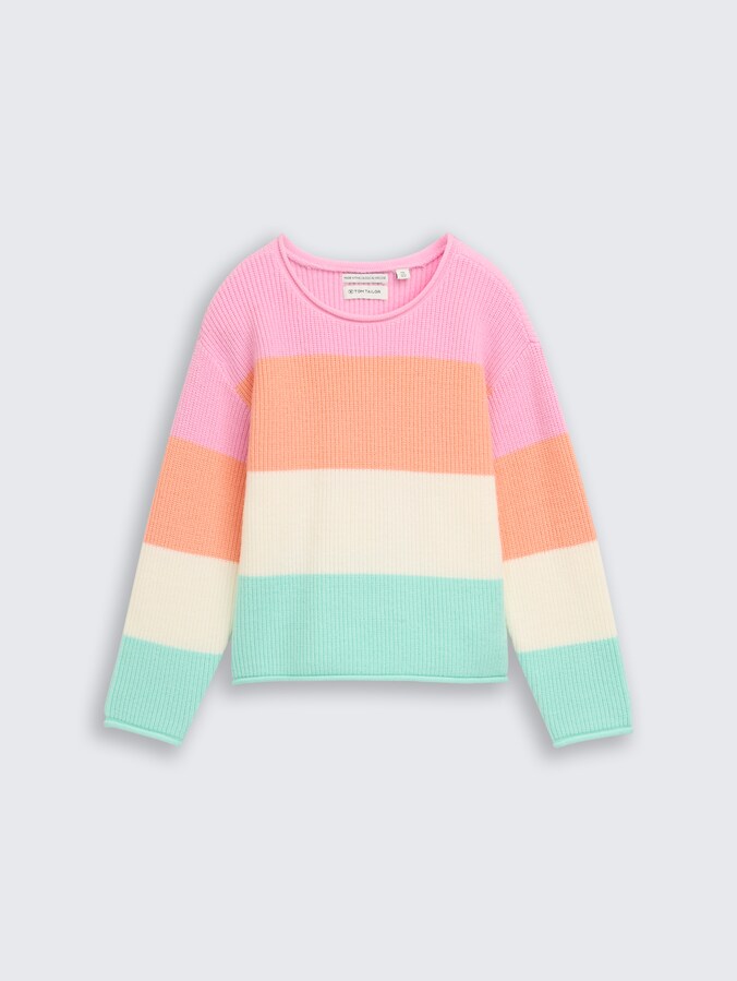 Cropped gebreide trui met ronde hals door Mini Girls, very big multicolor stripe
