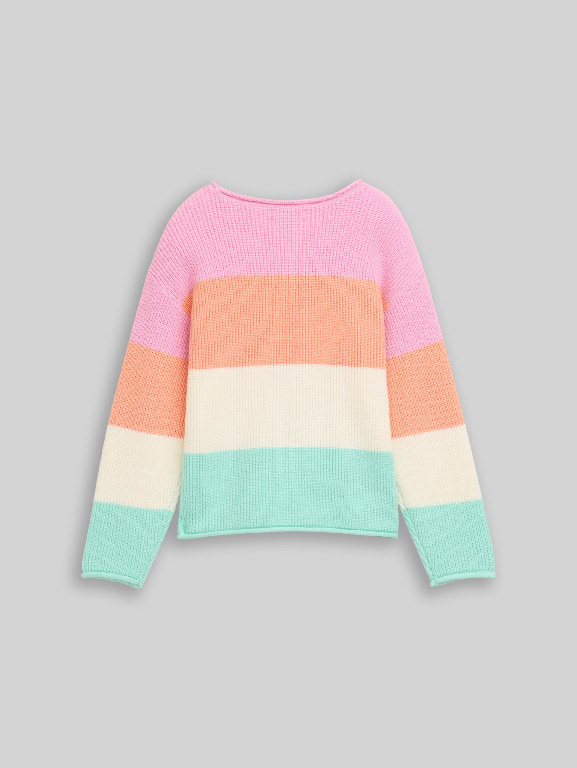 Cropped knit jumper with round neck - very big multicolor stripe