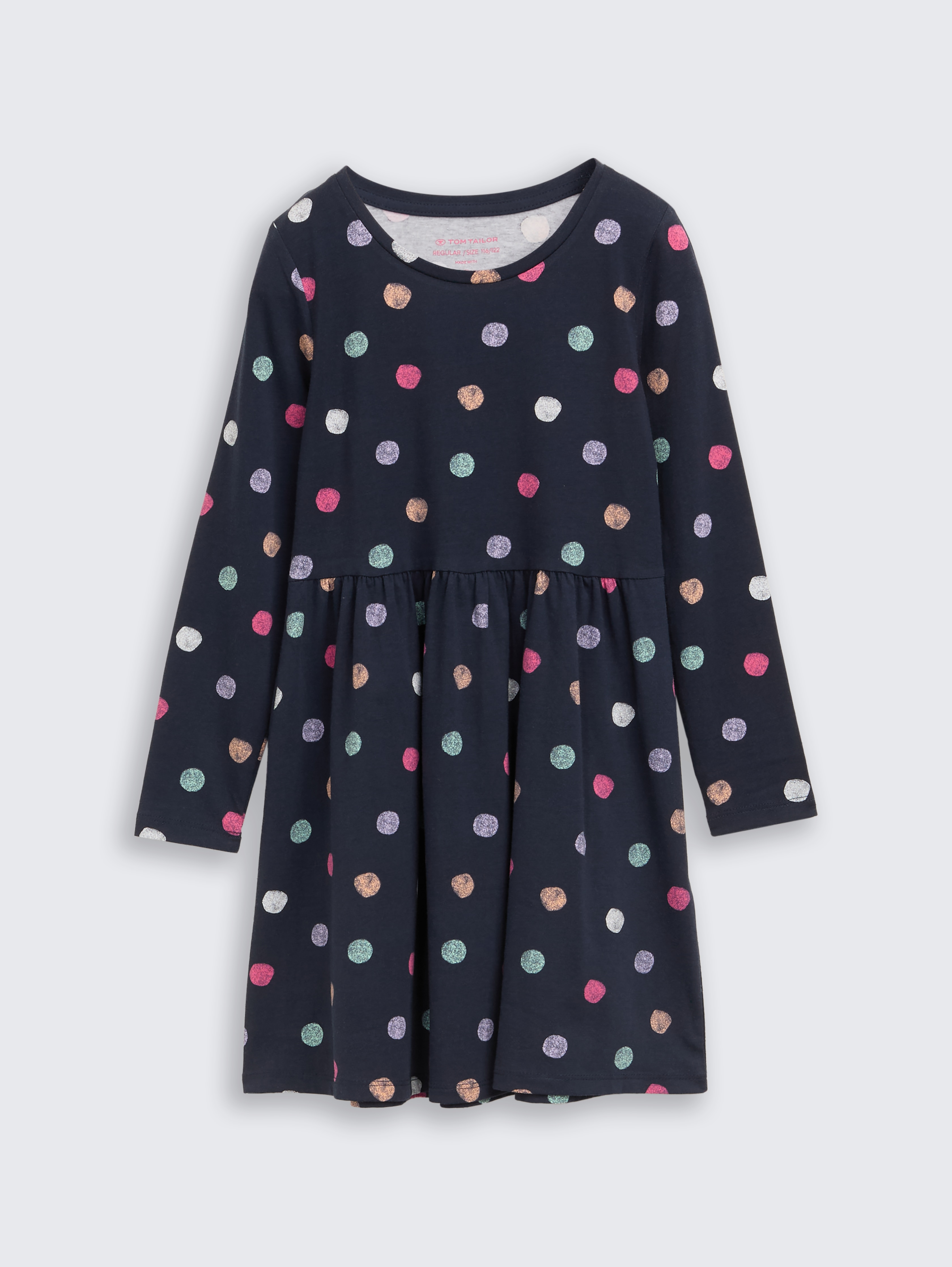 Mini-Kleid aus Jersey von Mini Girls, dark blue multicolor dot