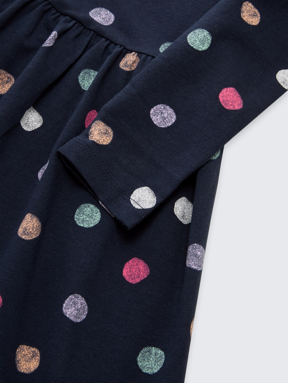 Mini-Kleid aus Jersey - dark blue multicolor dot - Detail-Model-Ansicht