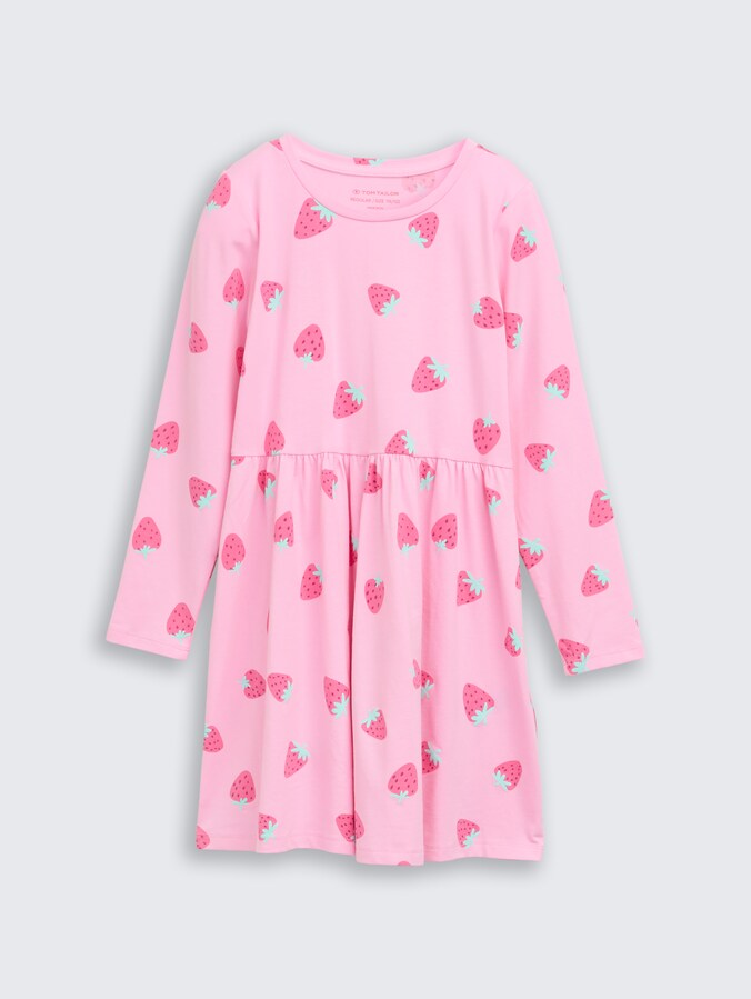 Mini dress made of jersey by Mini Girls, big pink strawberry print