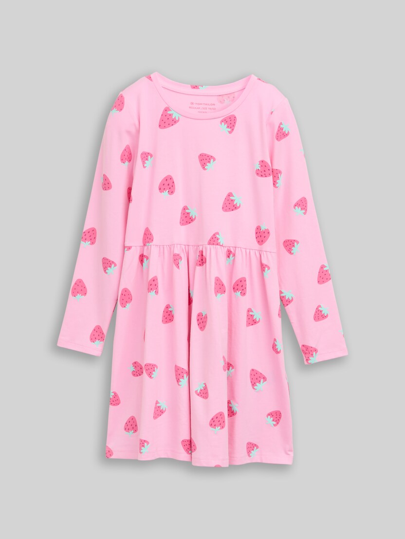 Mini dress made of jersey by Mini Girls, big pink strawberry print