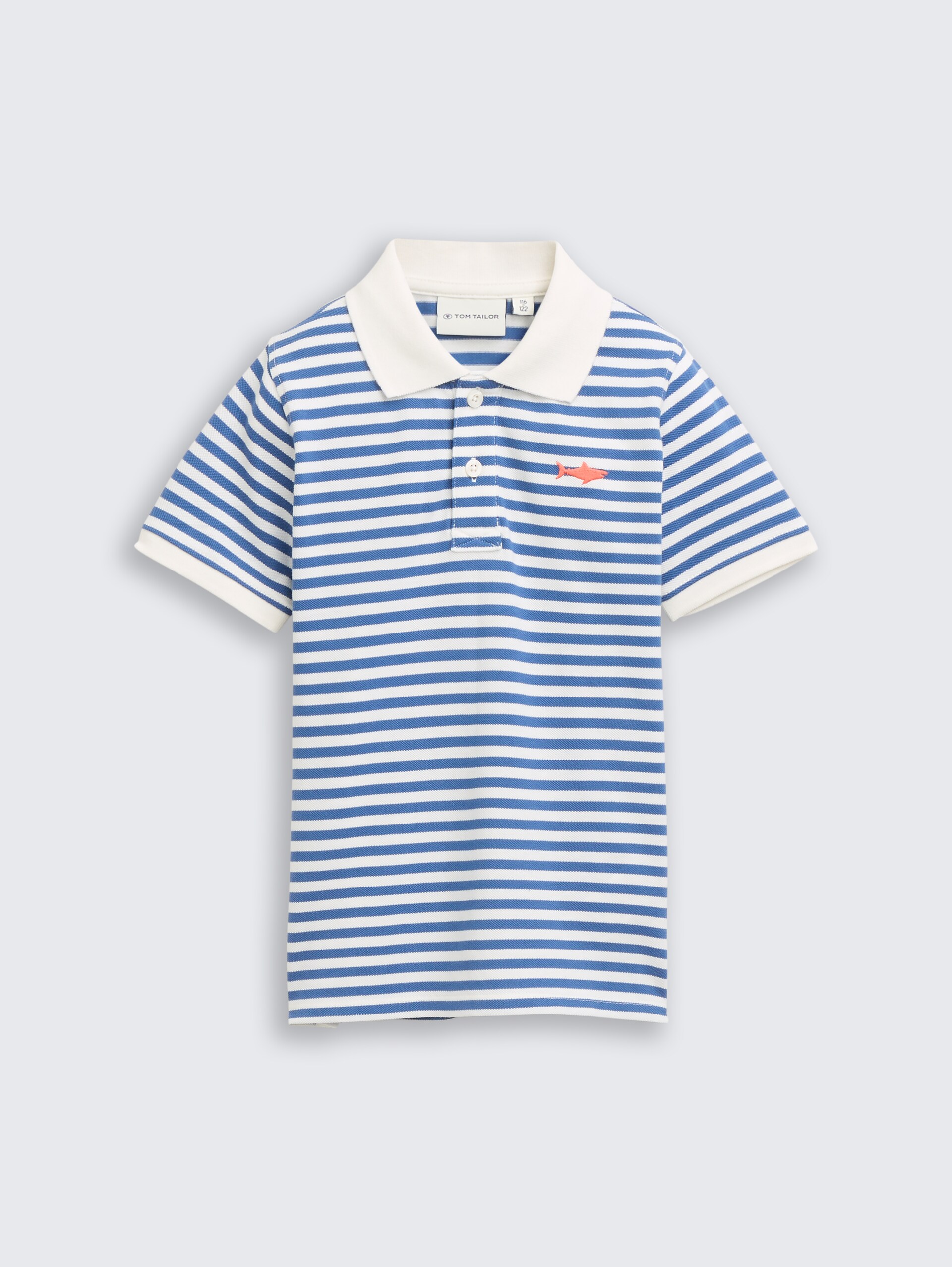 Piqué poloshirt met borduursel - blue white stripe