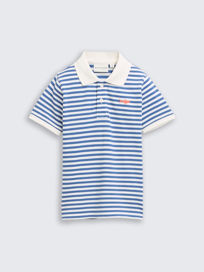 Piqué polo met borduursel door Mini Boys, blue white stripe