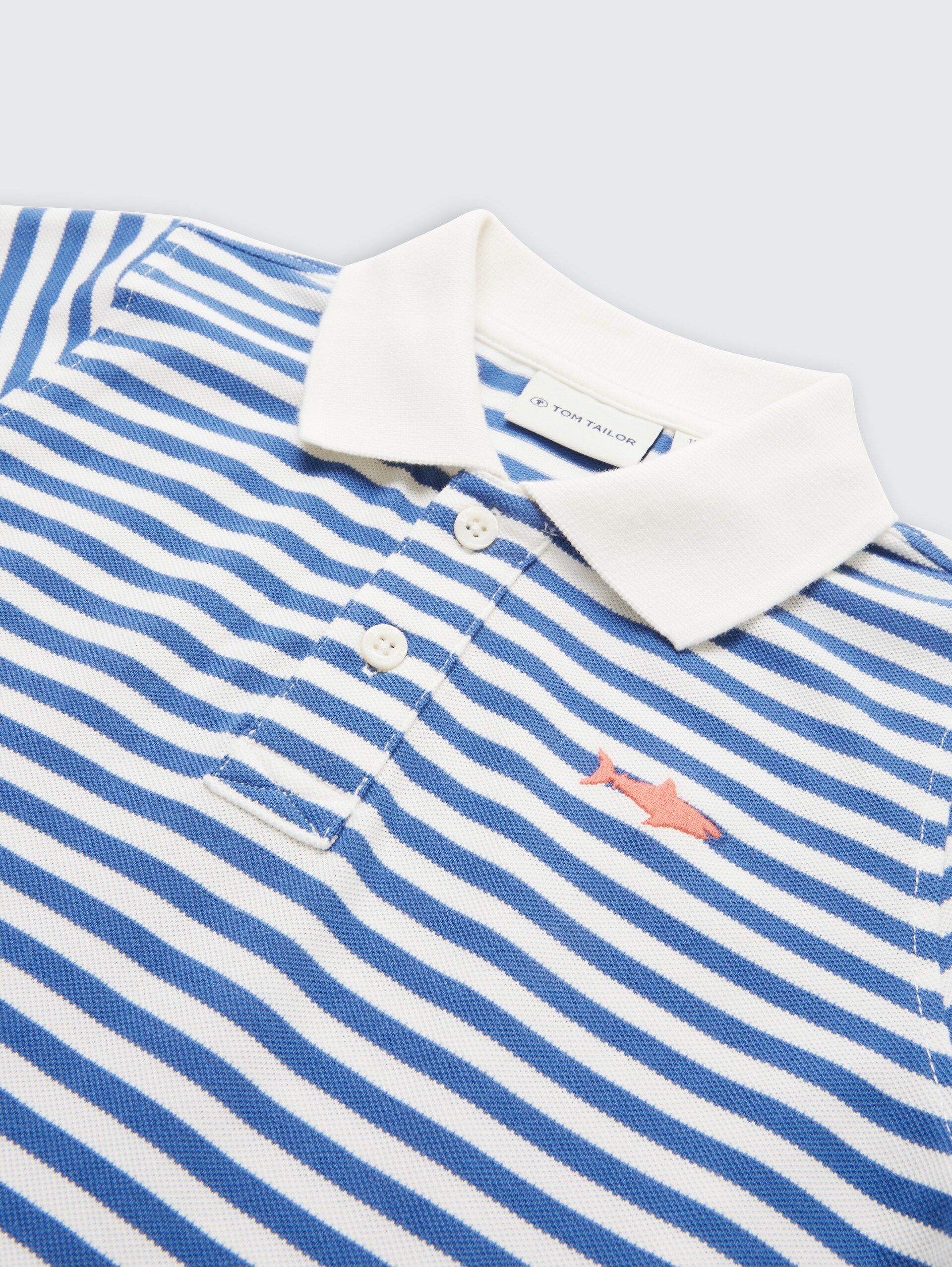 Piqué poloshirt met borduursel - blue white stripe