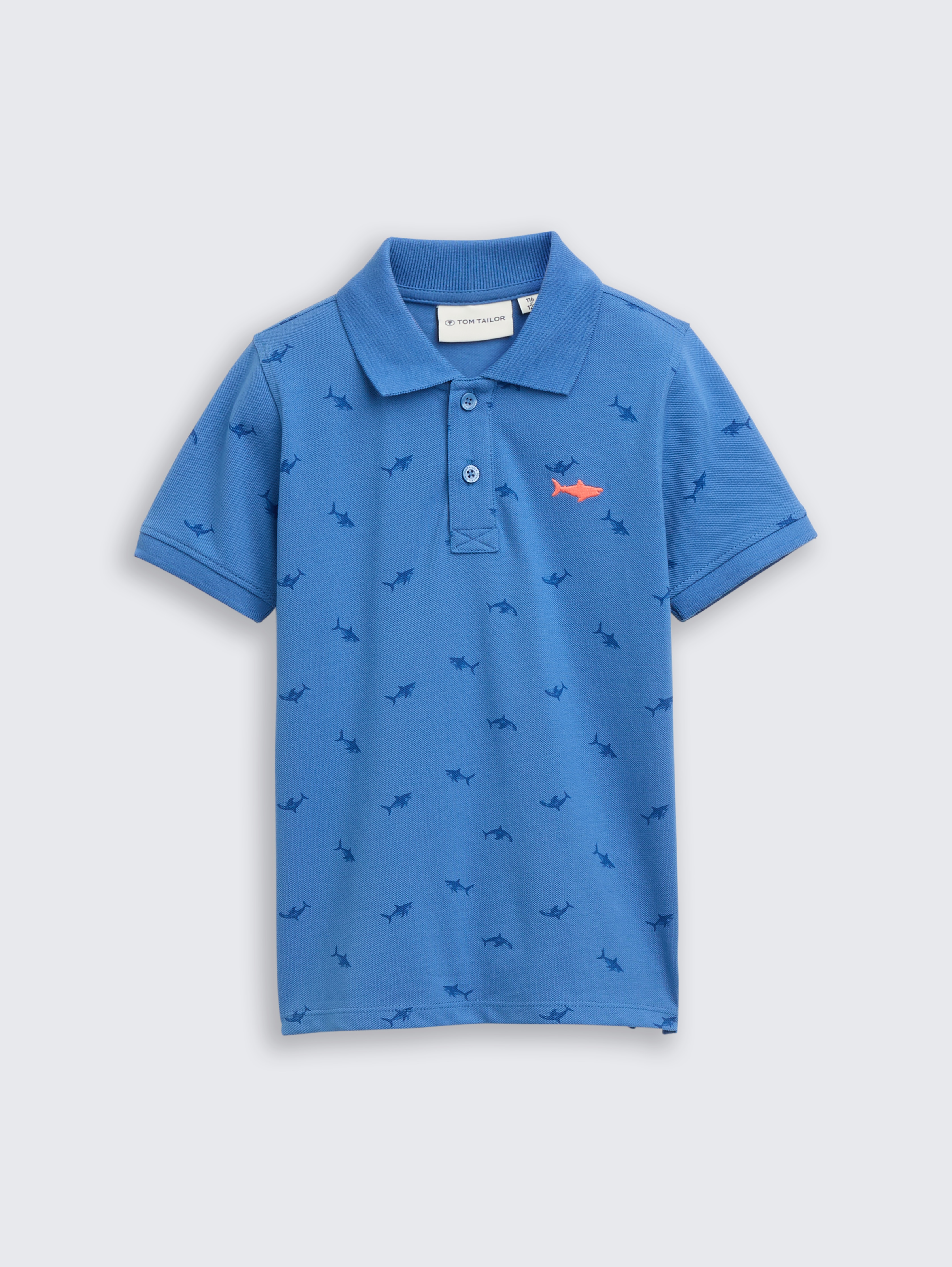 Piqué Poloshirt mit Stickerei von Mini Boys, small blue shark print