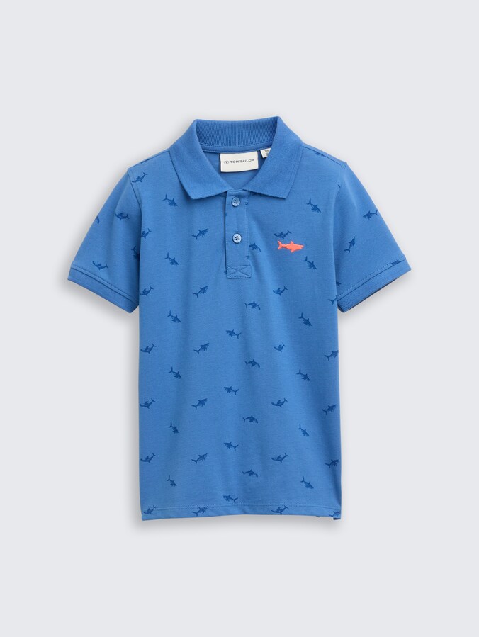 Piqué polo met borduursel door Mini Boys, small blue shark print