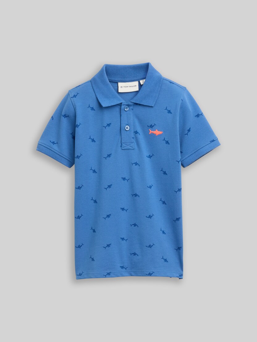 Piqué Poloshirt mit Stickerei von Mini Boys, small blue shark print
