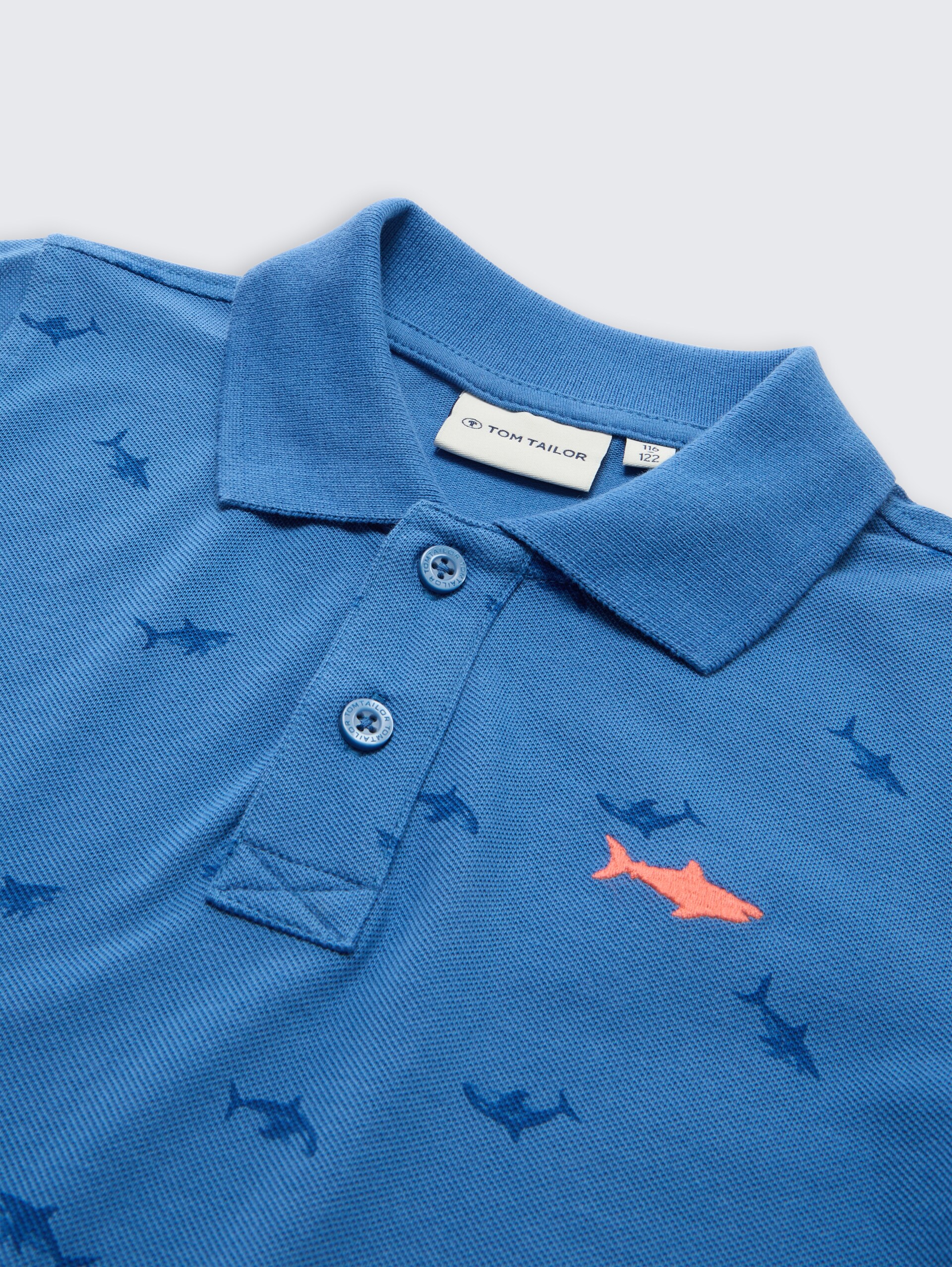 Piqué poloshirt met borduursel - small blue shark print