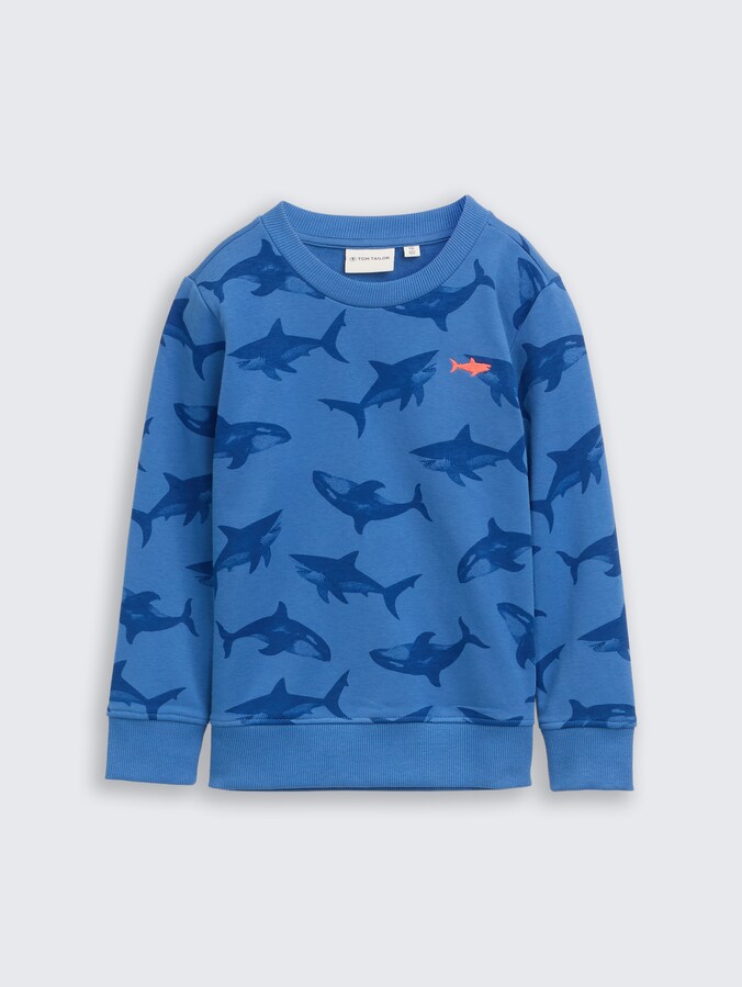 Basic sweatshirt met all-over print door Mini Boys, blue shark orca print