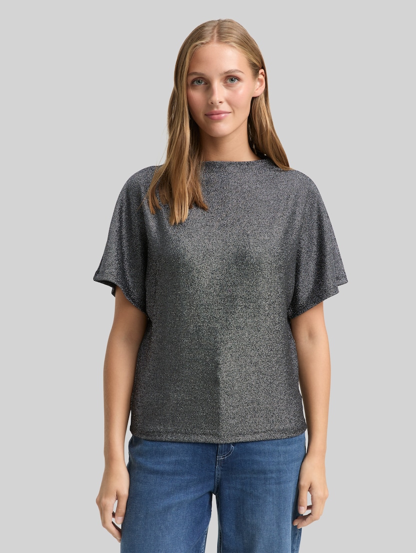 Glitzer T-Shirt mit Fledermausärmeln von Denim Female, black glitter