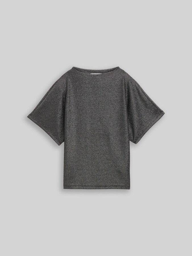 Glitzer T-Shirt mit Fledermausärmeln von Denim Female, black glitter