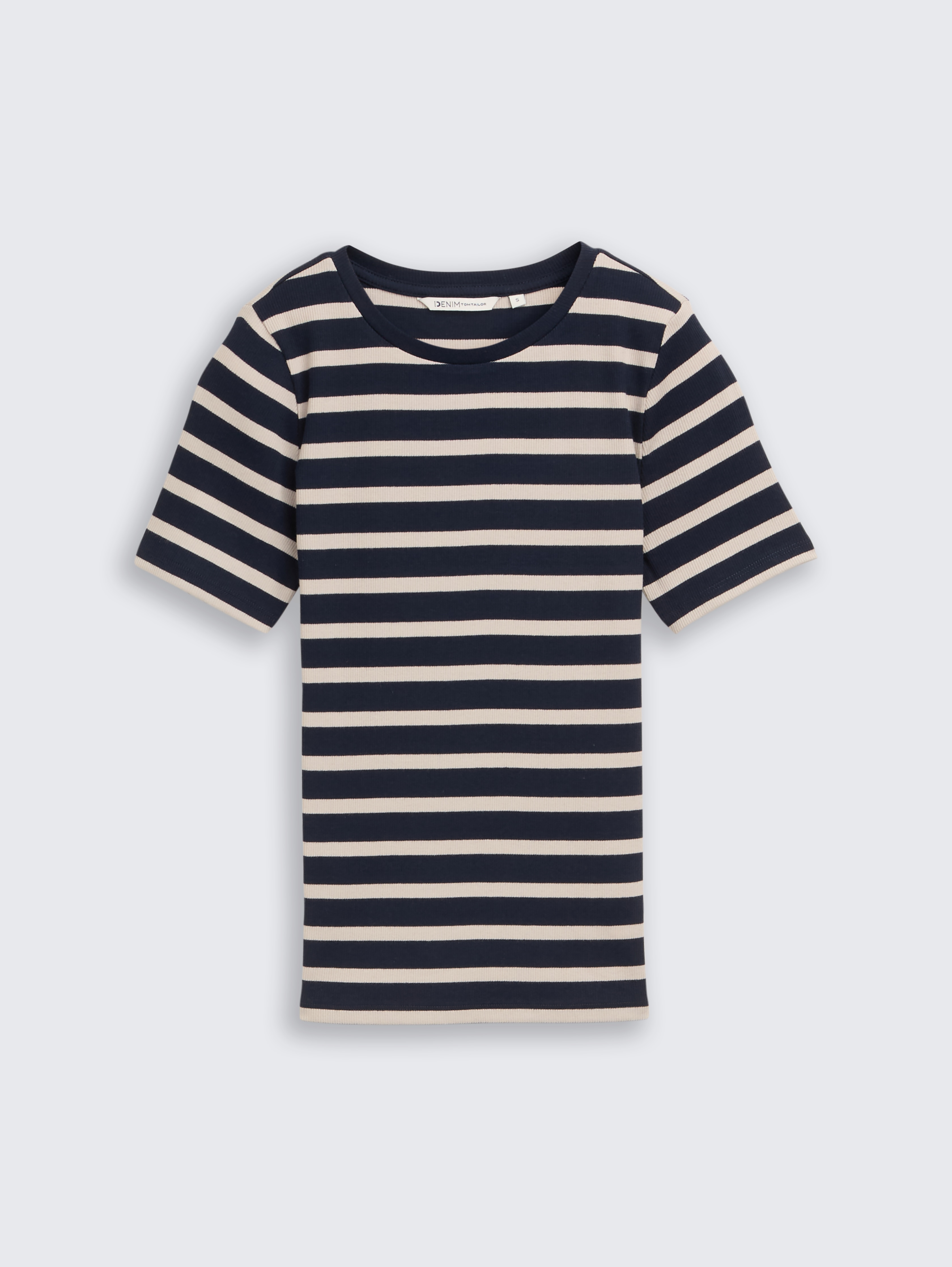 Slim Fit T-Shirt mit Streifenmuster von Denim Female, navy cloud grey stripe