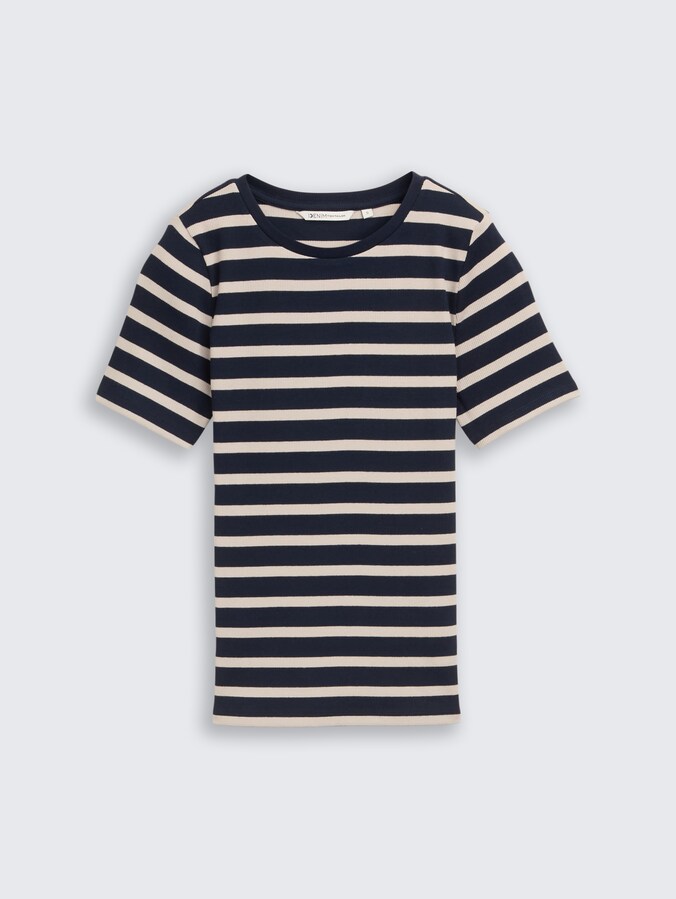 Slim Fit T-Shirt mit Streifenmuster von Denim Female, navy cloud grey stripe