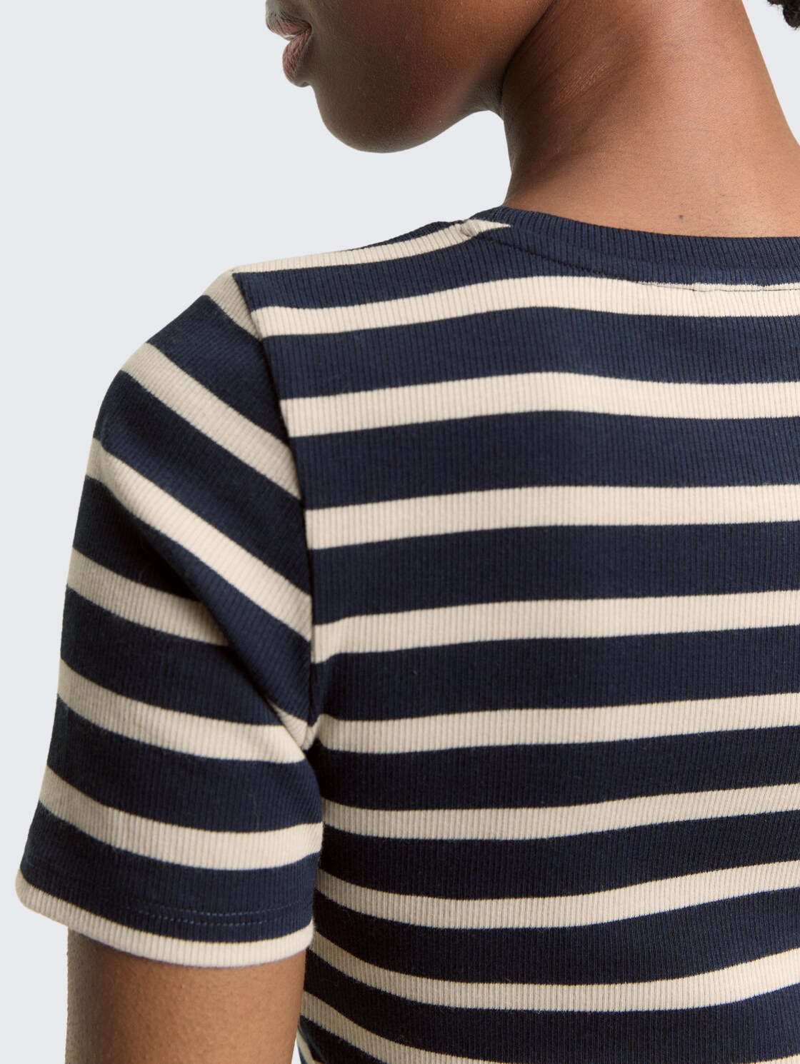 Slim Fit T-Shirt mit Streifenmuster - navy cloud grey stripe - Detail-Model-Ansicht