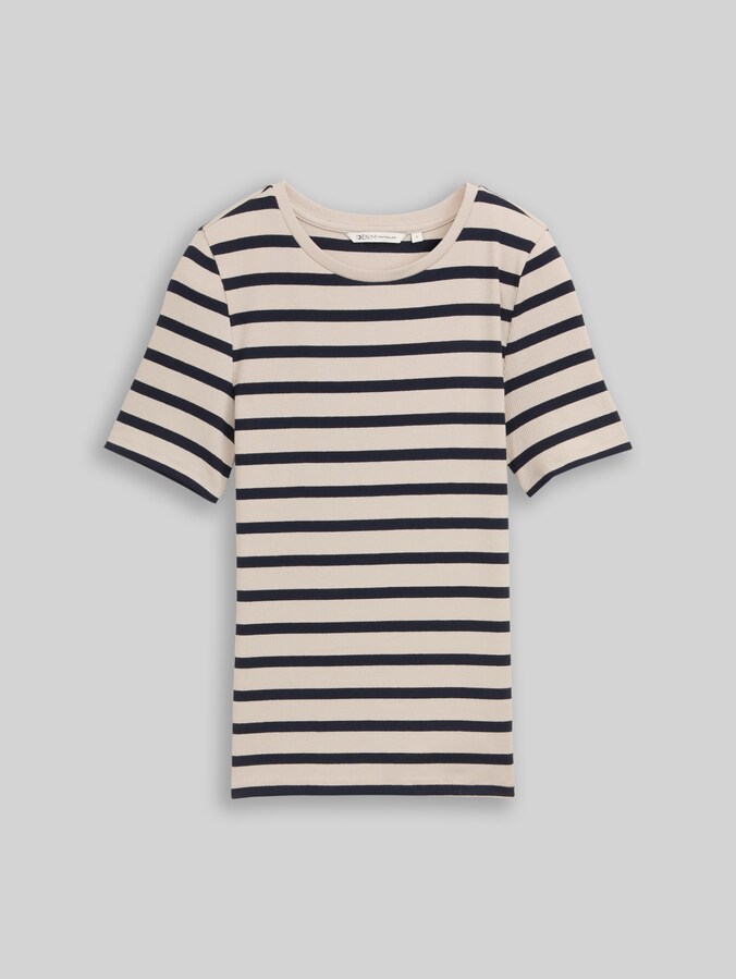 Slim fit T-shirt met streepjesmotief door Denim Female, cloud grey navy stripe
