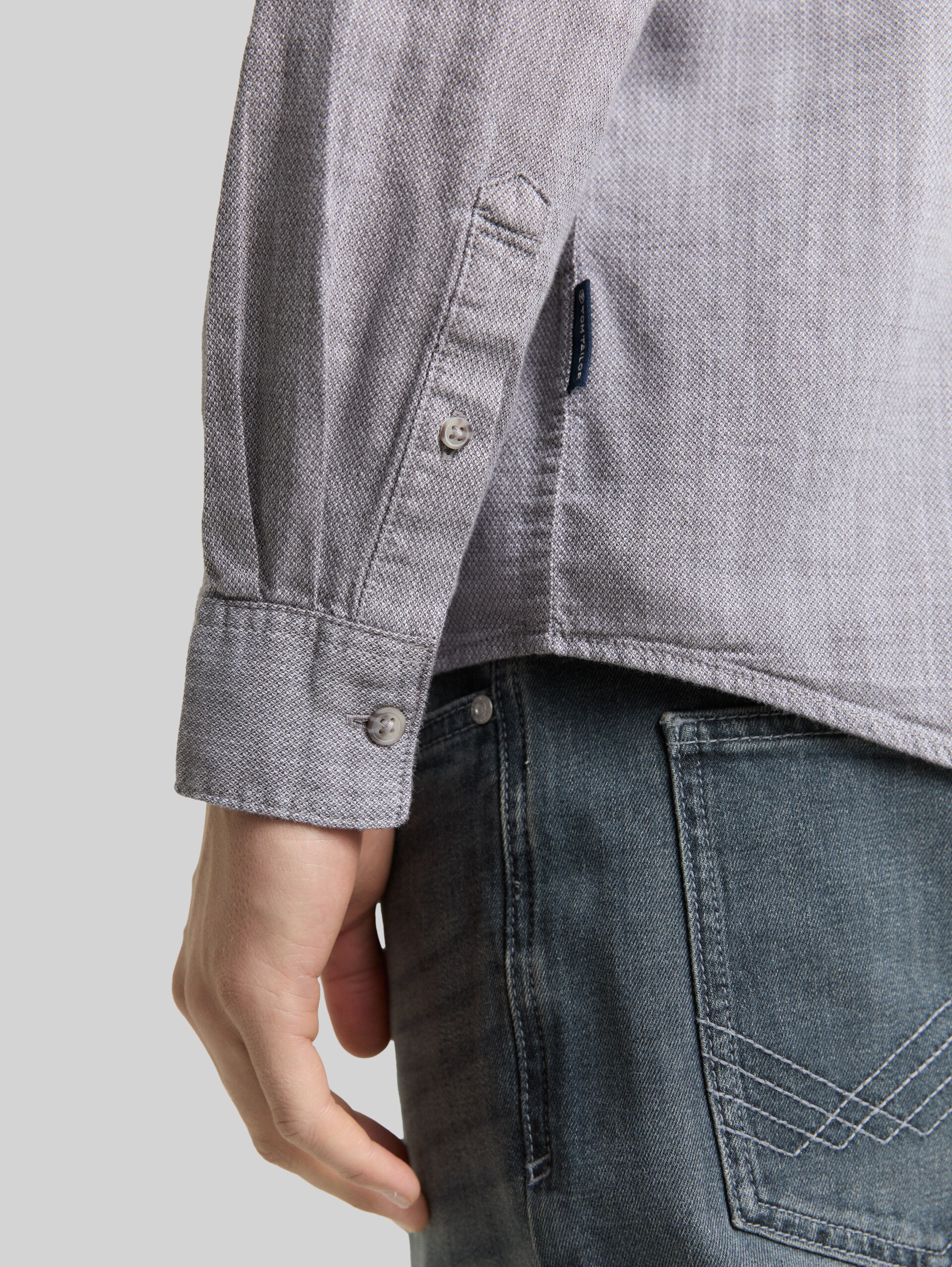 Regular Fit Hemd mit Brusttasche - pavement grey white structure - Detail-Model-Ansicht