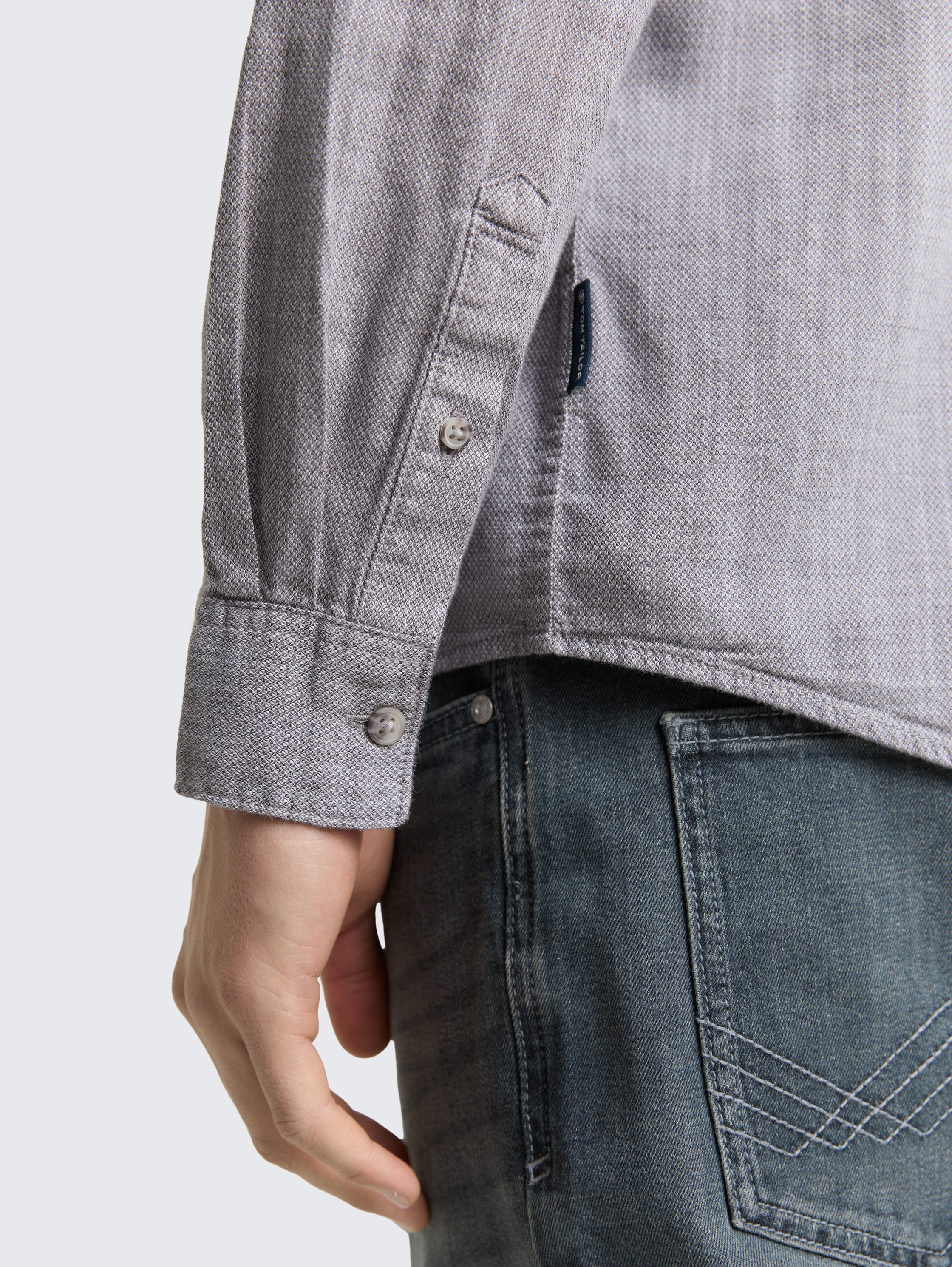 Regular Fit Hemd mit Brusttasche - pavement grey white structure - Detail-Model-Ansicht