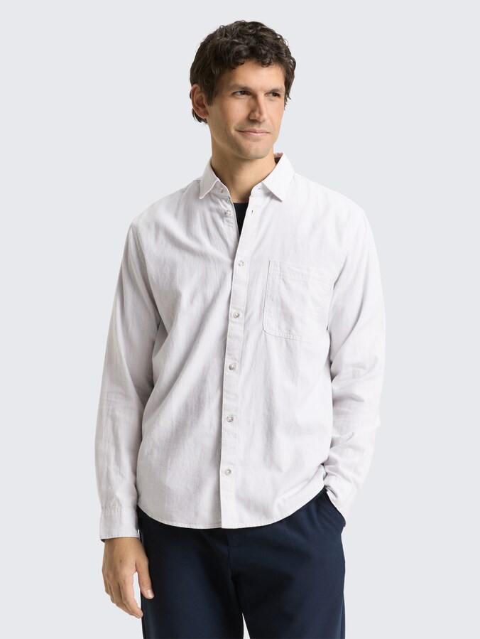 Regular fit overhemd met borstzak door Men, chalk grey white structure