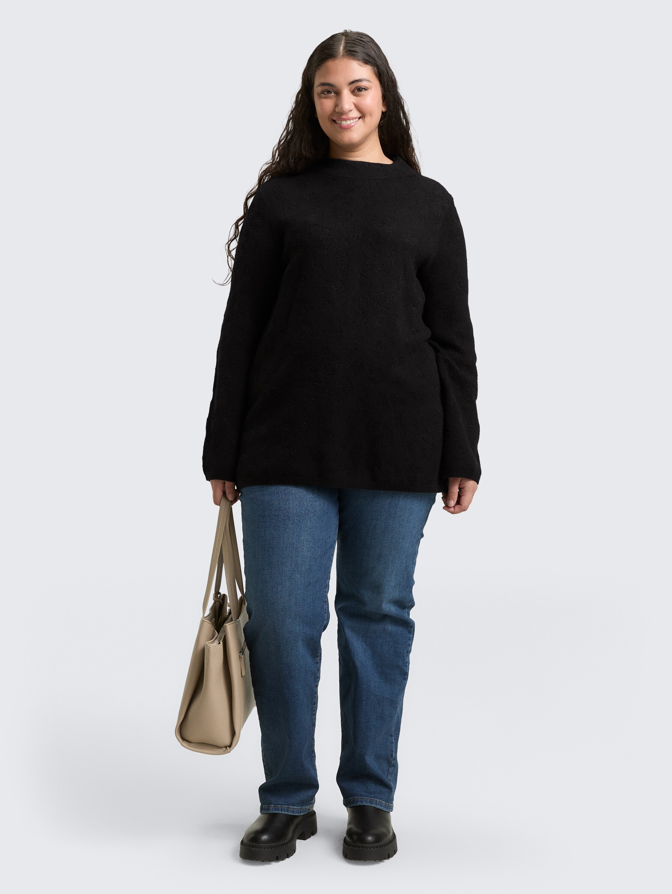 Plus Size - Knitted jumper with glitter effect - black_lurex_knit - 