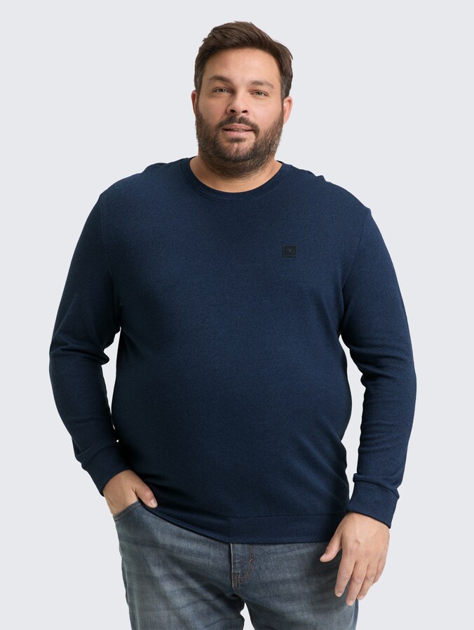 Plus Size - Long-sleeved shirt with logo badge by Men Plus Size, real teal grindle structure
