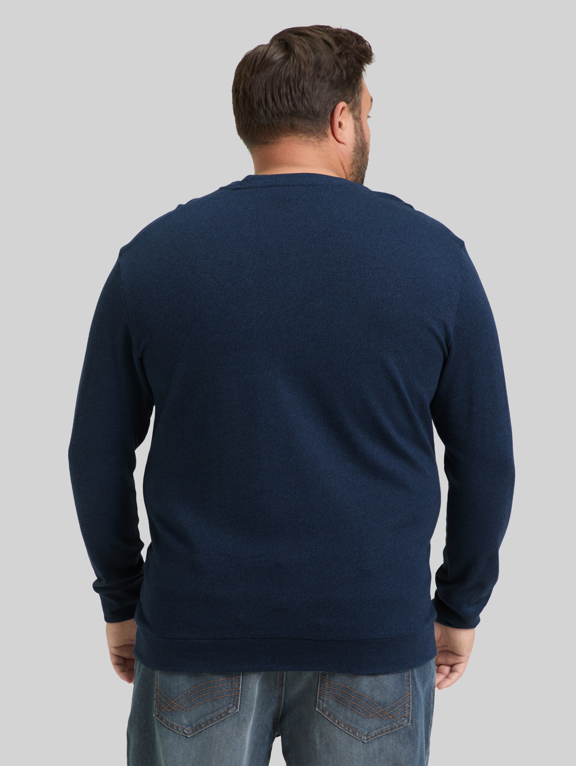 Plus Size - Long-sleeved shirt with logo badge - real teal grindle structure - Neckline model-back view