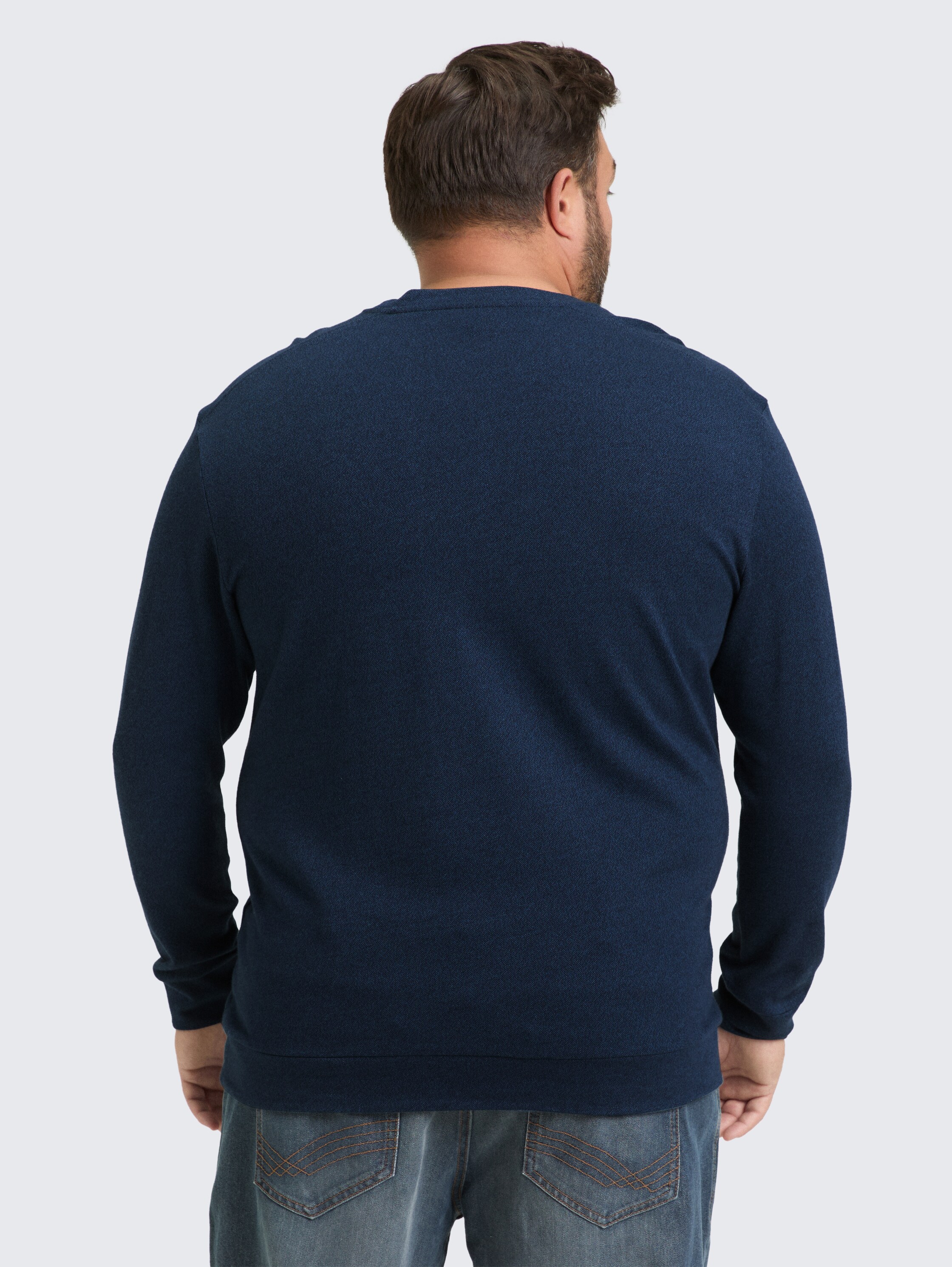 Plus Size - Shirt met lange mouwen en logo-badge - real teal grindle structure - Neklijn model-achteraanzicht