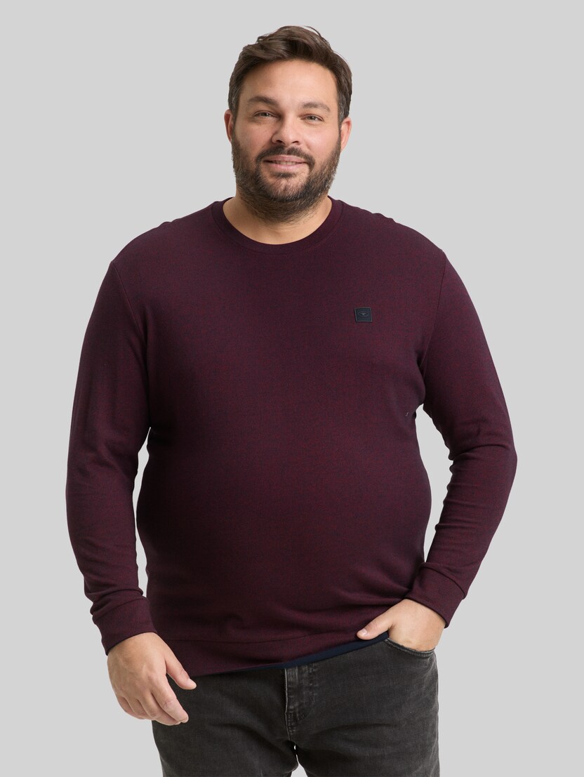 Plus Size - Langarmshirt mit Logo-Badge von Men Plus Size, red navy grindle structure