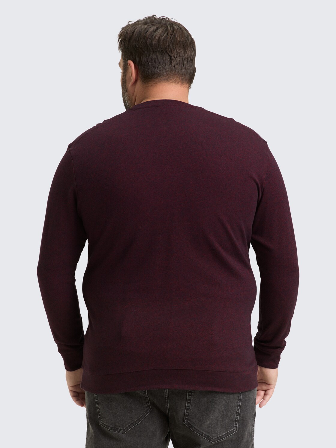 Plus Size - Langarmshirt mit Logo-Badge - red navy grindle structure - Auschnitt Model-Rückansicht