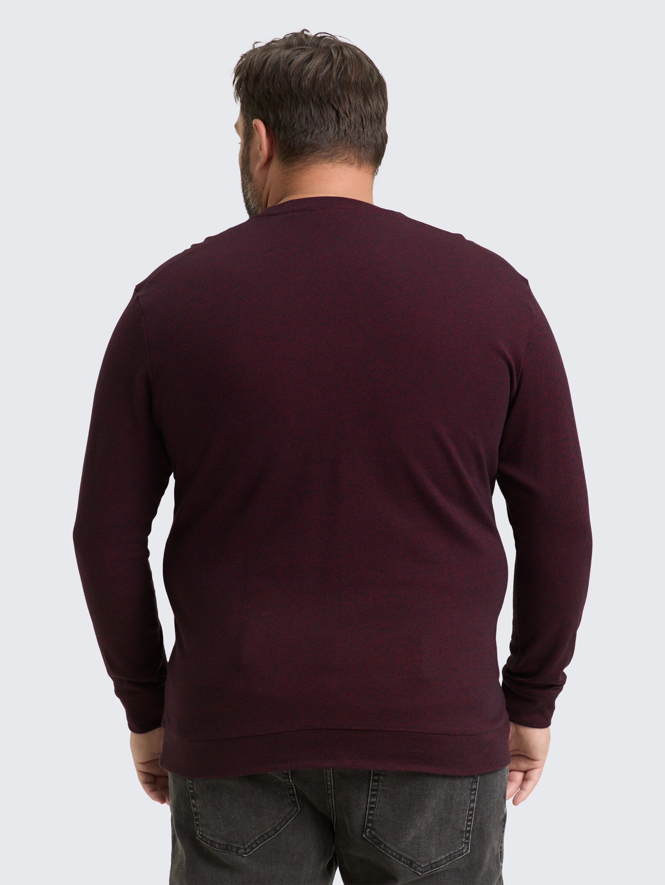 Plus Size - Shirt met lange mouwen en logo-badge - red_navy_grindle_structure - 