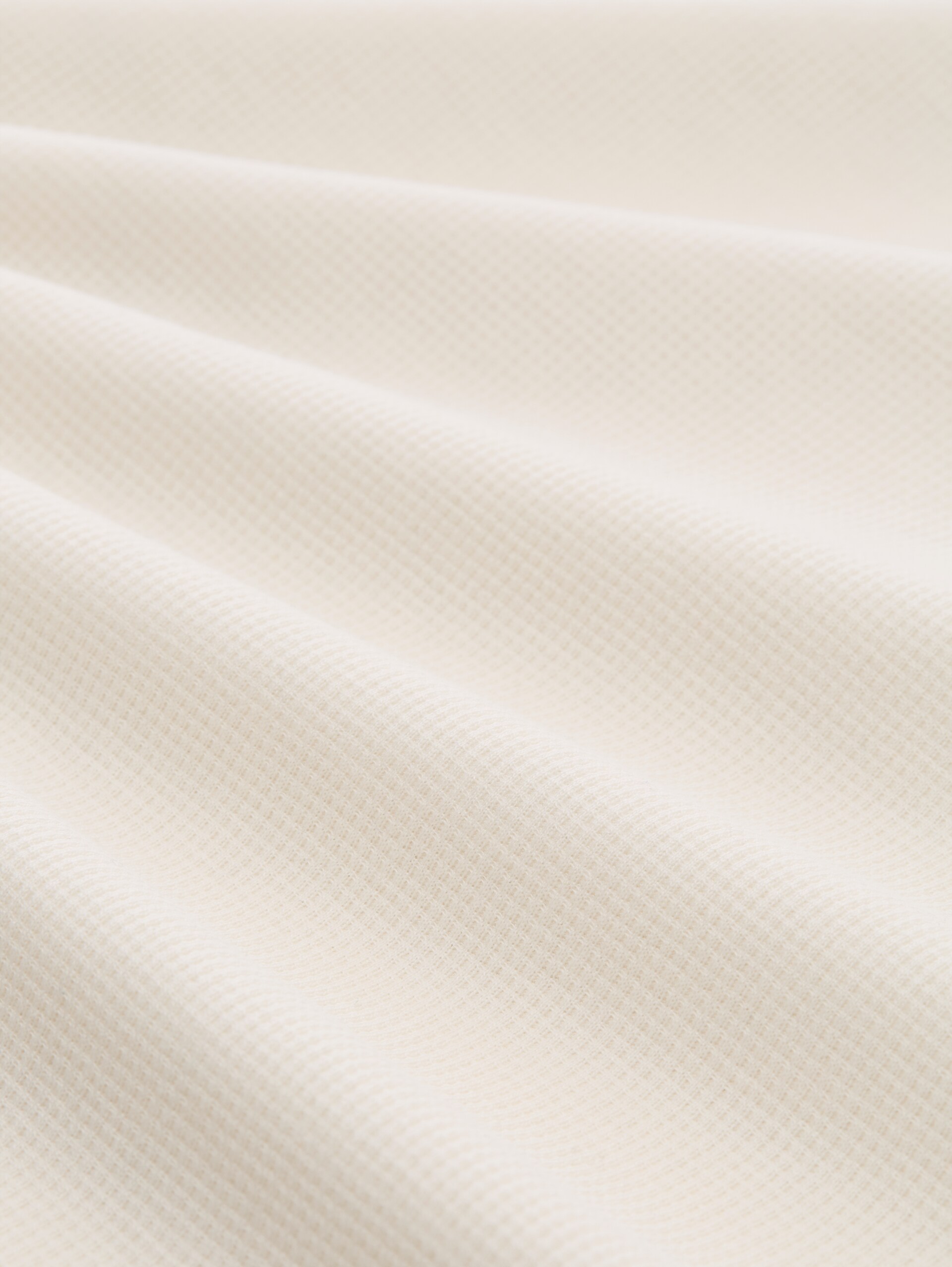 Plus Size - Langarm Poloshirt mit Waffelstruktur - Gardenia White