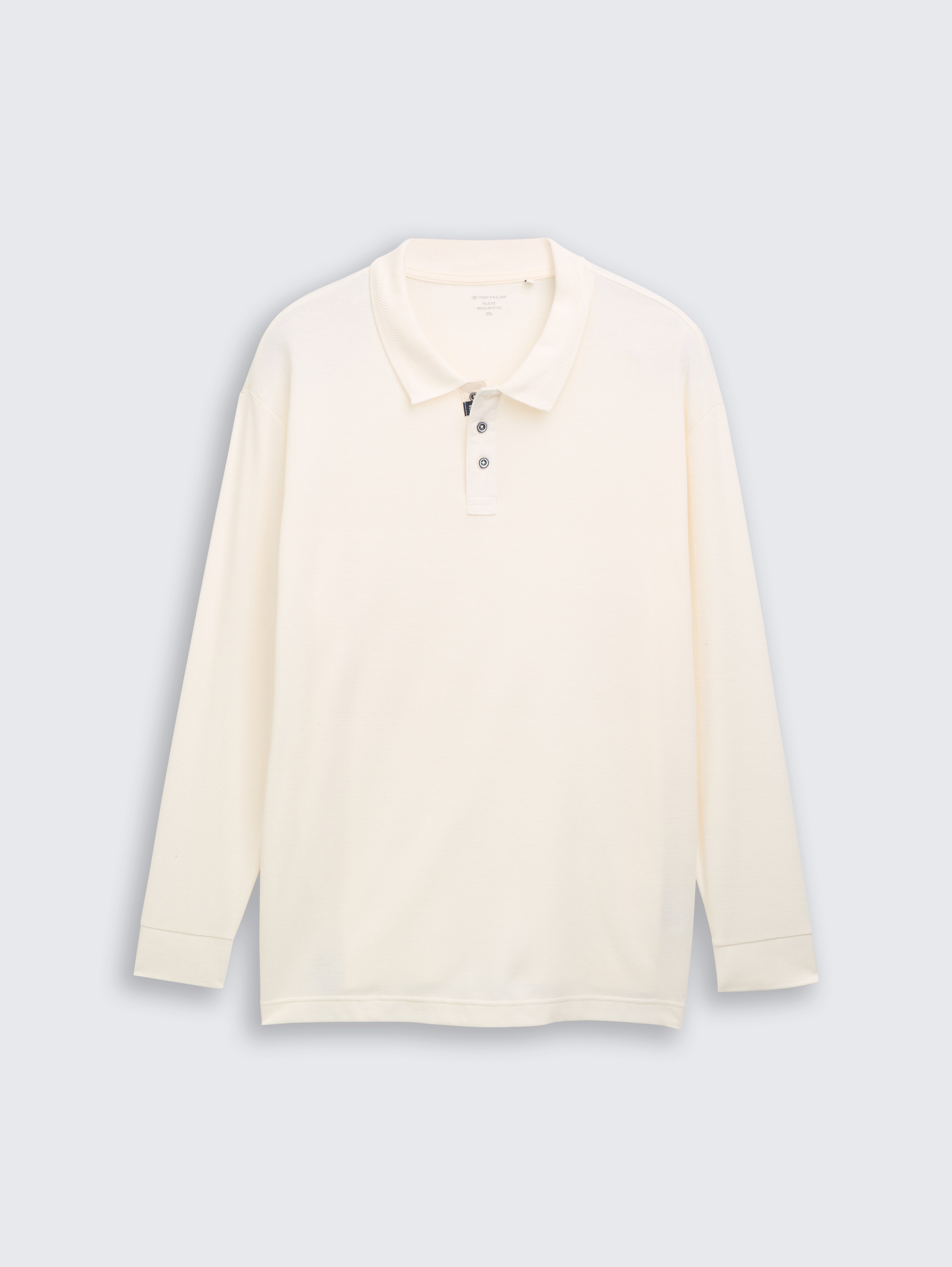 Plus Size - Langarm Poloshirt mit Waffelstruktur von Men Plus Size, Gardenia White