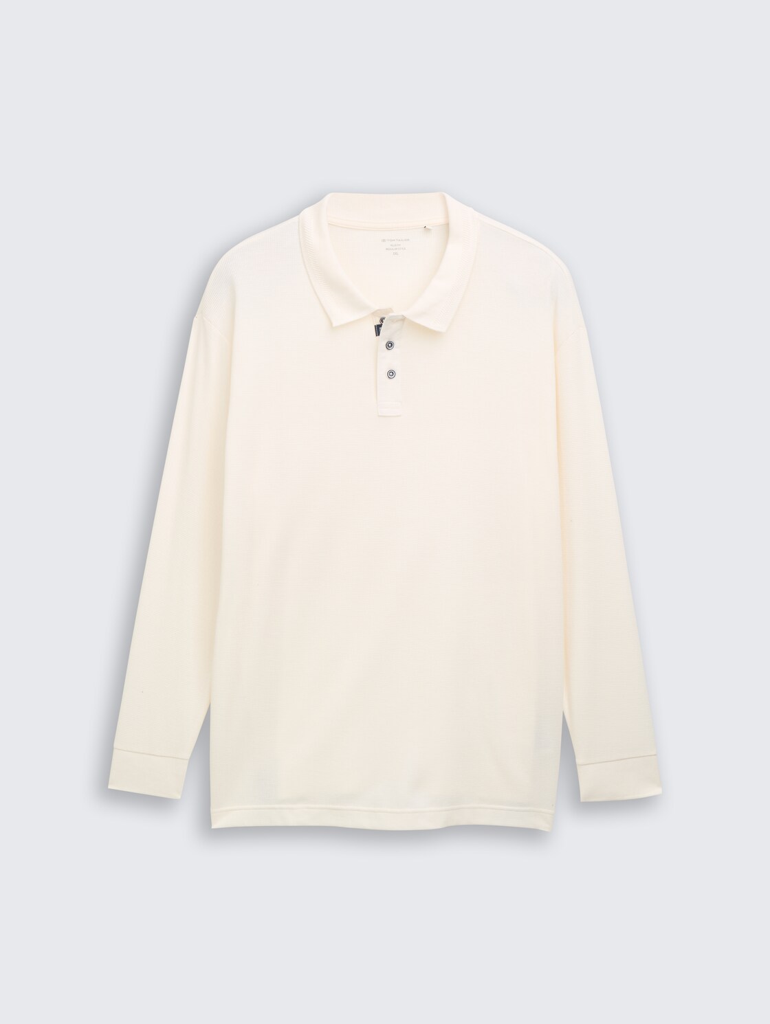 Plus Size - Langarm Poloshirt mit Waffelstruktur - Gardenia White