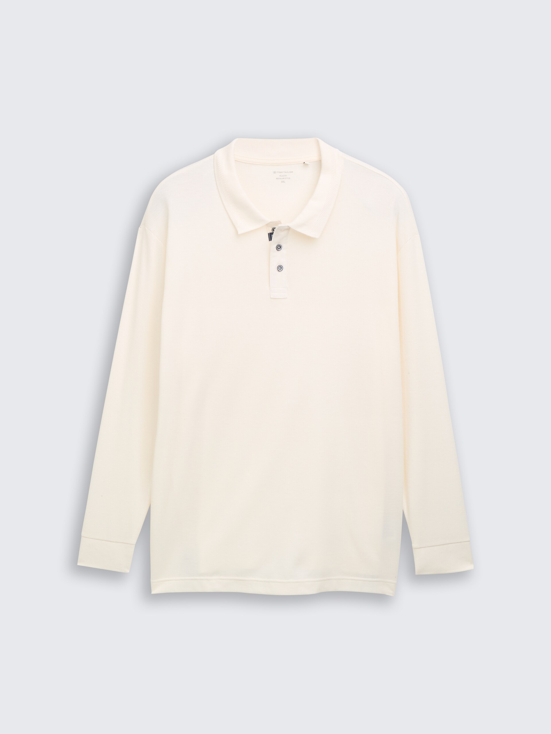 Plus Size - Langarm Poloshirt mit Waffelstruktur - Gardenia White