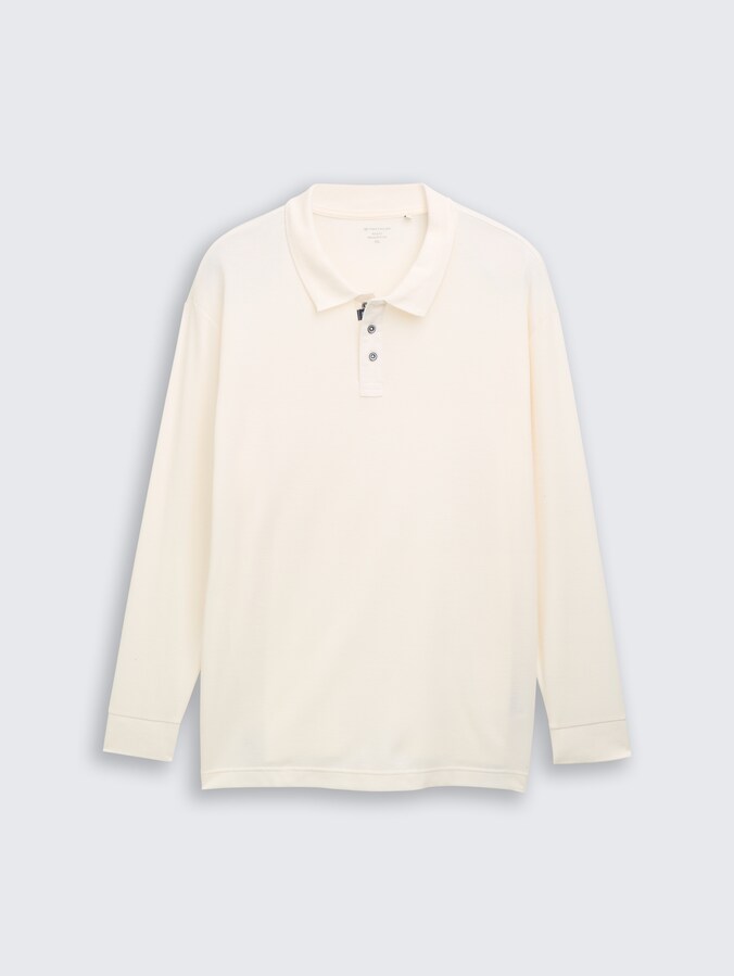 Plus Size - Langarm Poloshirt mit Waffelstruktur von Men Plus Size, Gardenia White