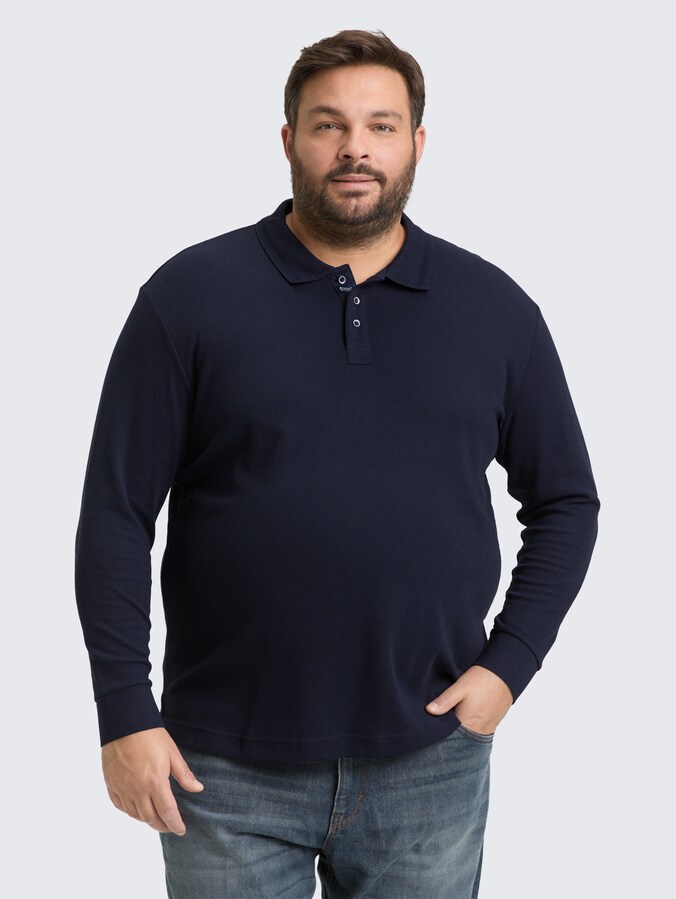 Plus Size - Polo met lange mouwen en wafelstructuur door Men Plus Size, sky captain blue