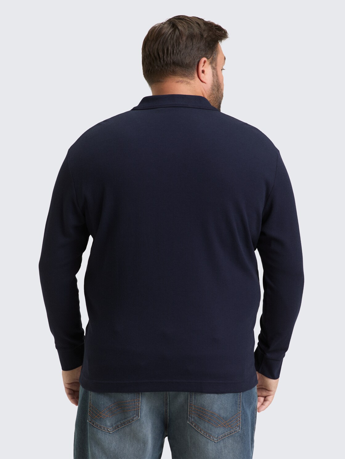 Plus Size - Langarm Poloshirt mit Waffelstruktur - sky captain blue