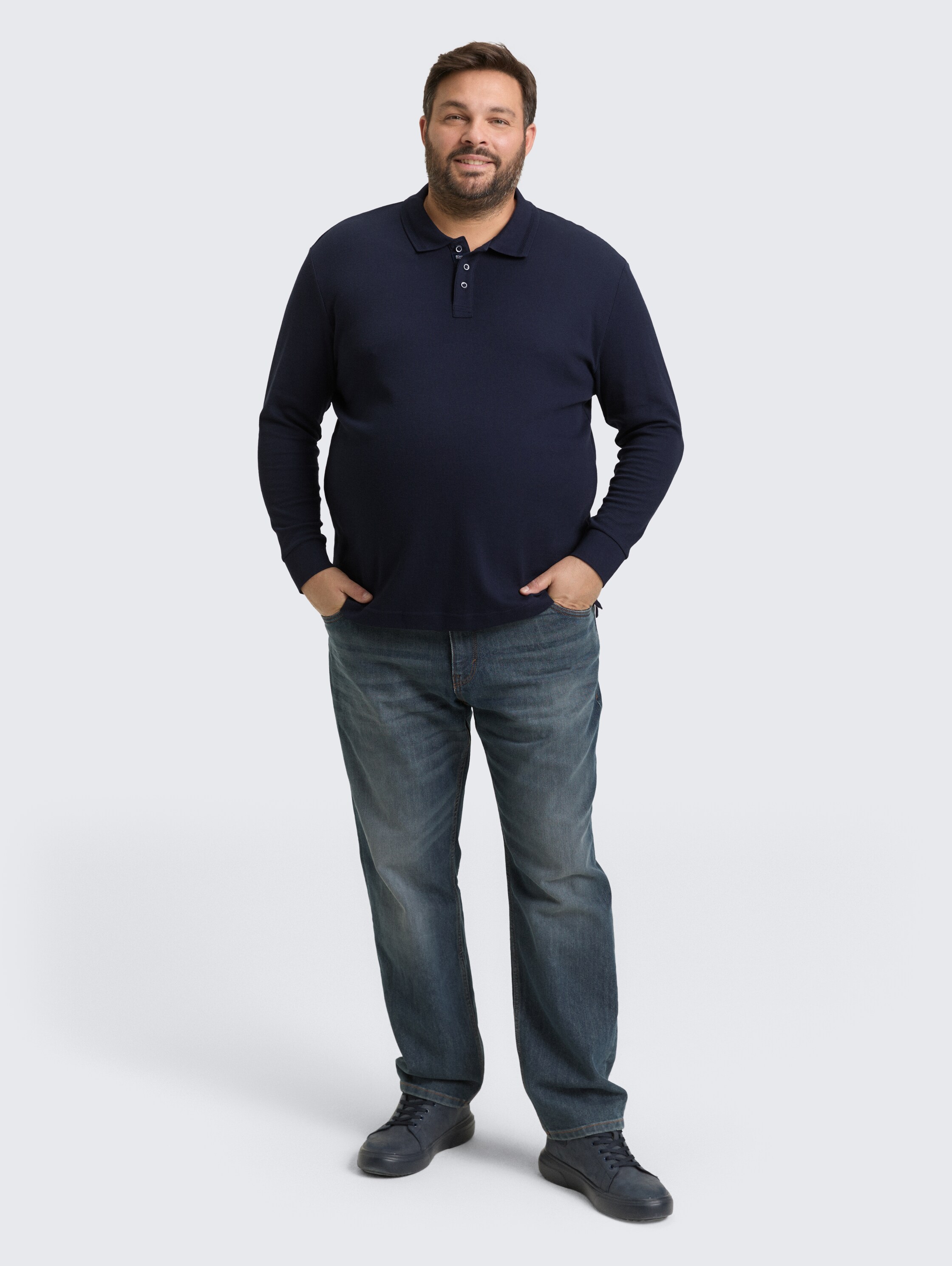 Plus Size - Polo met lange mouwen en wafelstructuur - sky_captain_blue_1 - 