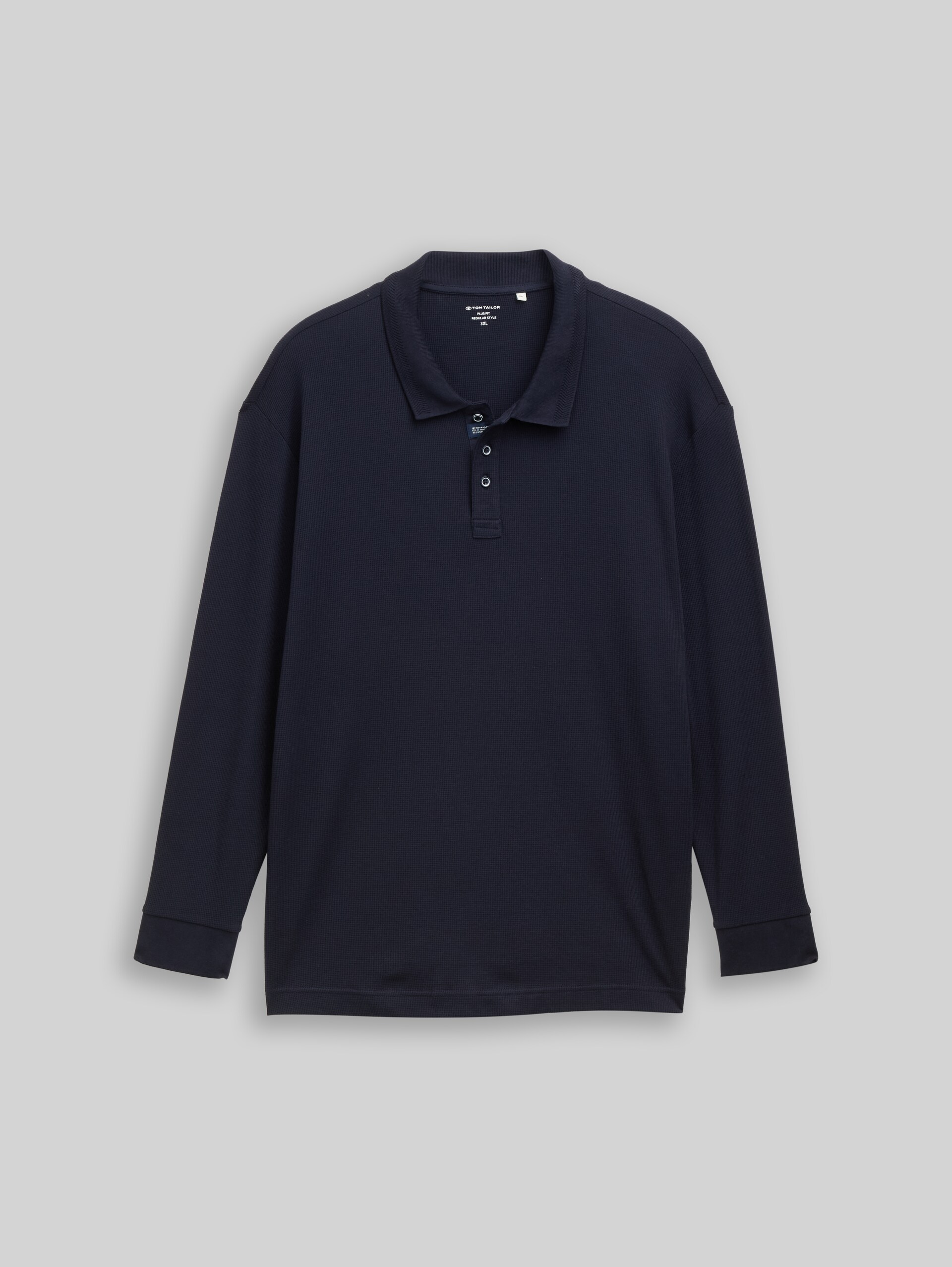 Plus Size - Long-sleeved polo shirt with waffle texture - sky captain blue