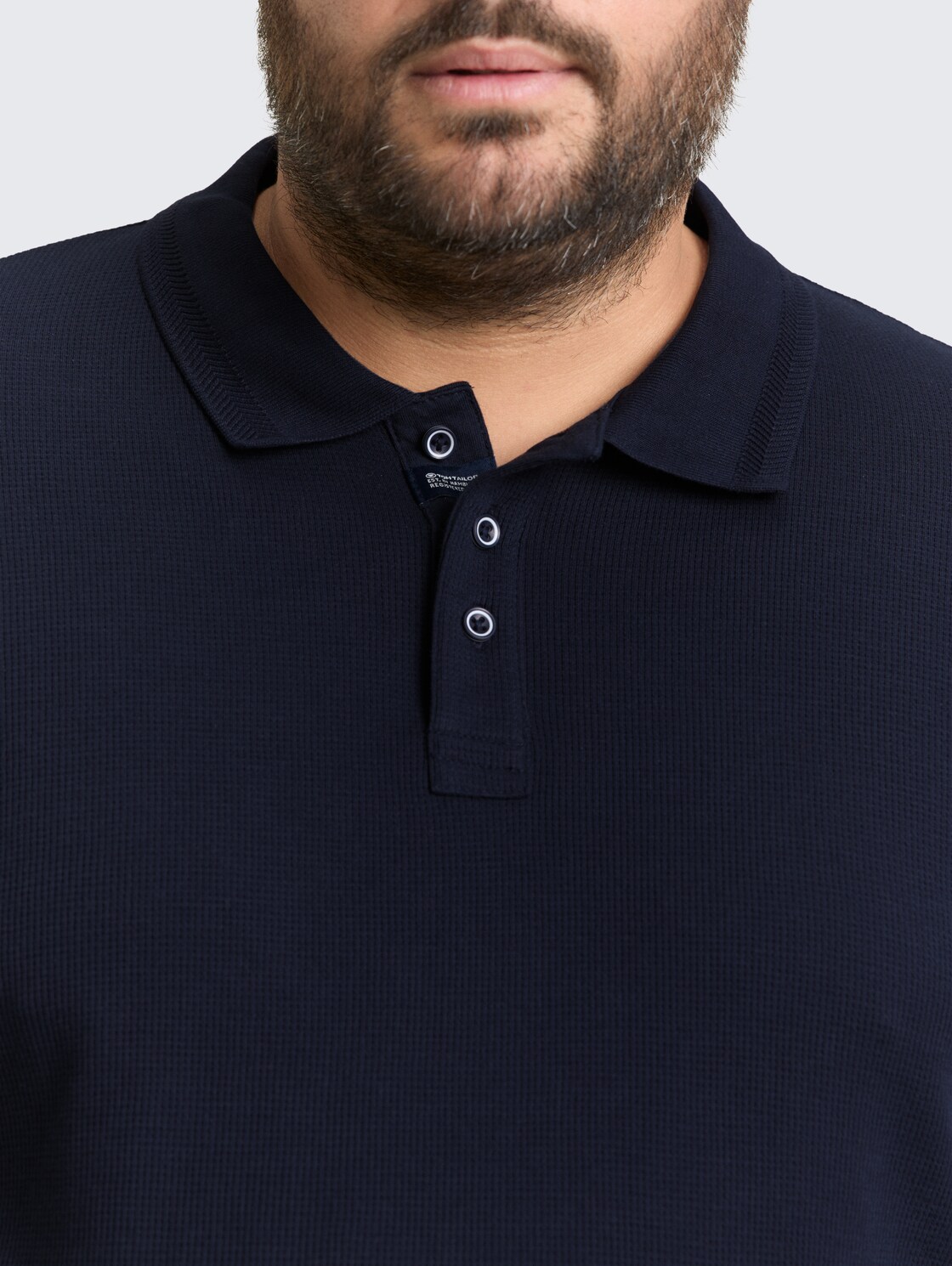 Plus Size - Langarm Poloshirt mit Waffelstruktur - sky captain blue