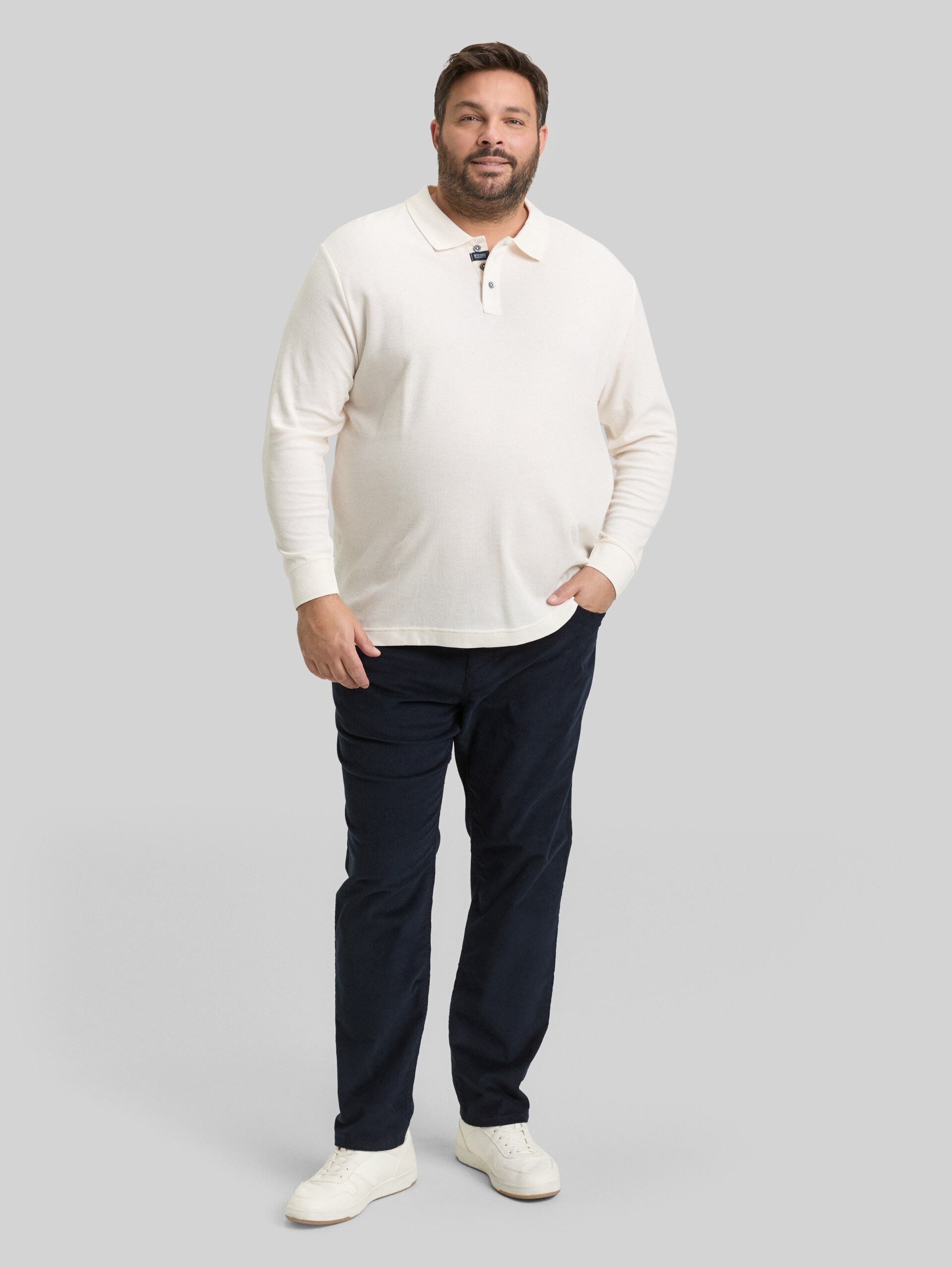 Plus Size - Regular fit corduroy trousers - sky captain blue - Model front view