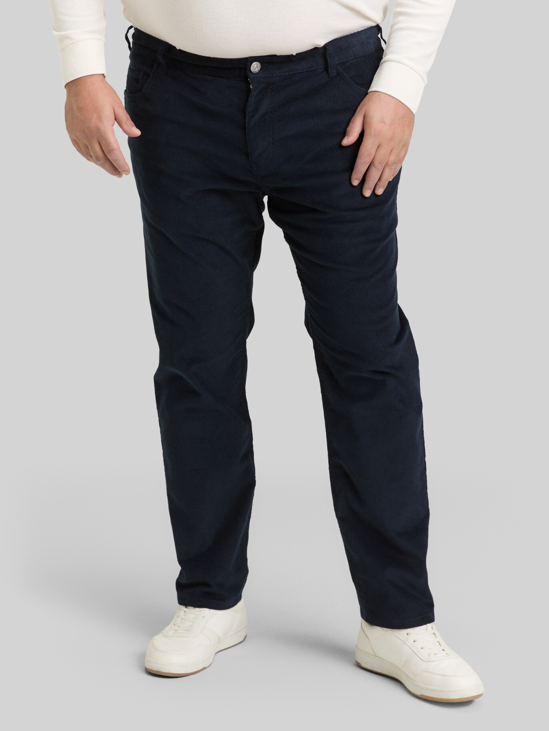 Plus Size - Regular fit corduroy trousers - sky captain blue - Neckline model front view